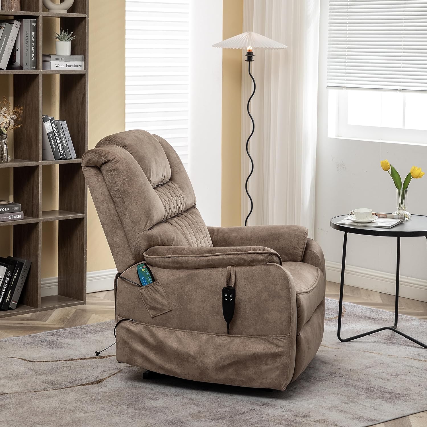 ERYE Oversized Electric Power Lift Chair Lay Flat 180° Recliner W/Massage Heat, Infinite Positions Adjustable Upholstered Recliner Armchair with 2 Remote Controllers