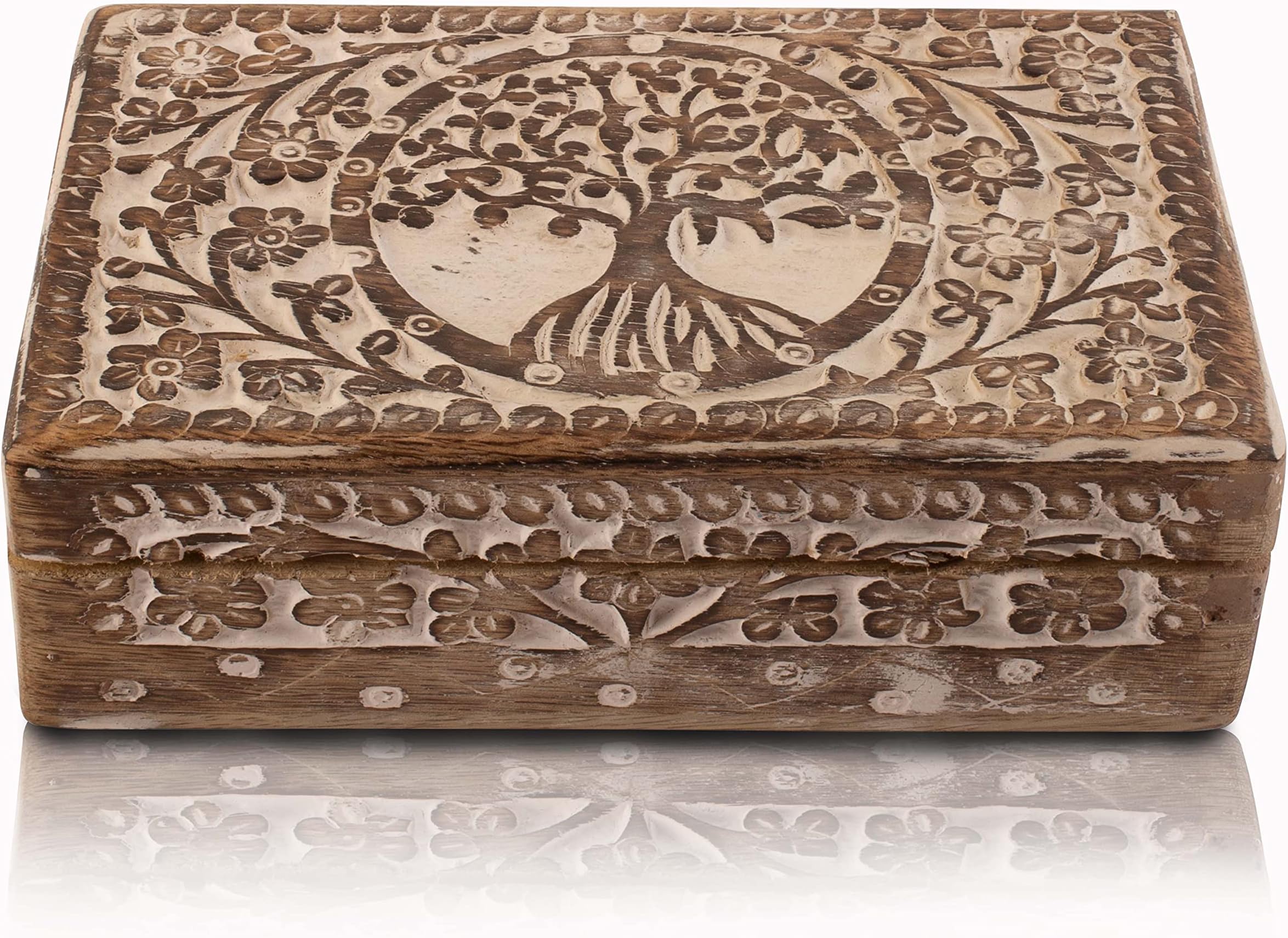 Great Birthday Gift: Handmade Decorative Tree Of Life Wooden Jewellery Organizer & Keepsake Box - 20 x 12 cms