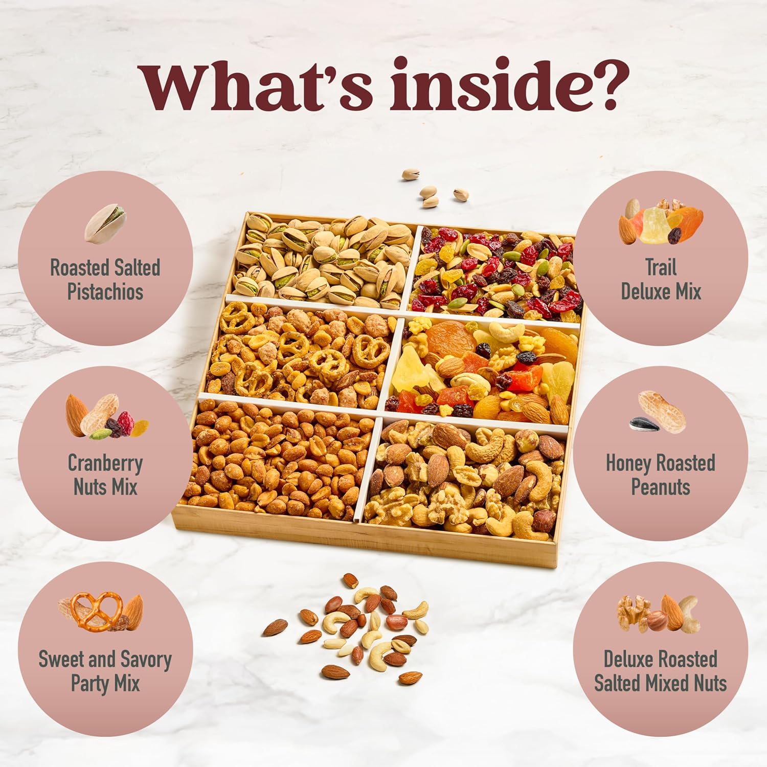 Luxurious Treats Nuts Gift Basket, Happy Birthday Nut Gifts Gourmet Collection Healthy Food Box Mixed Cravings Platter Tray Sampler Assortment Mix for Men Women - Image 5