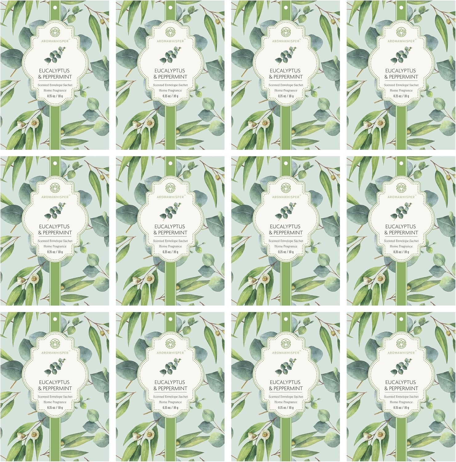 Eucalyptus & Peppermint Scented Sachets - 12 Pack, Long-Lasting Home Fragrance Sachet Bags, Large Fresh-Scented Envelope Packets, Fragrant Sachets for Drawers and Closets