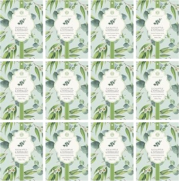 Eucalyptus & Peppermint Scented Sachets - 12 Pack, Long-Lasting Home Fragrance Sachet Bags, Large Fresh-Scented Envelope Packets, Fragrant Sachets for Drawers and Closets