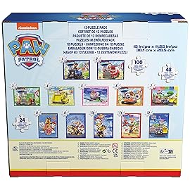 Spin Master Games, PAW Patrol Puzzles 12-Pack, 24, 48, & 100 Pieces, Kids Puzzles, Featuring Chase, Marshall, Skye, Everest, Rubble, Zuma, Rocky, for Ages 4 & Up