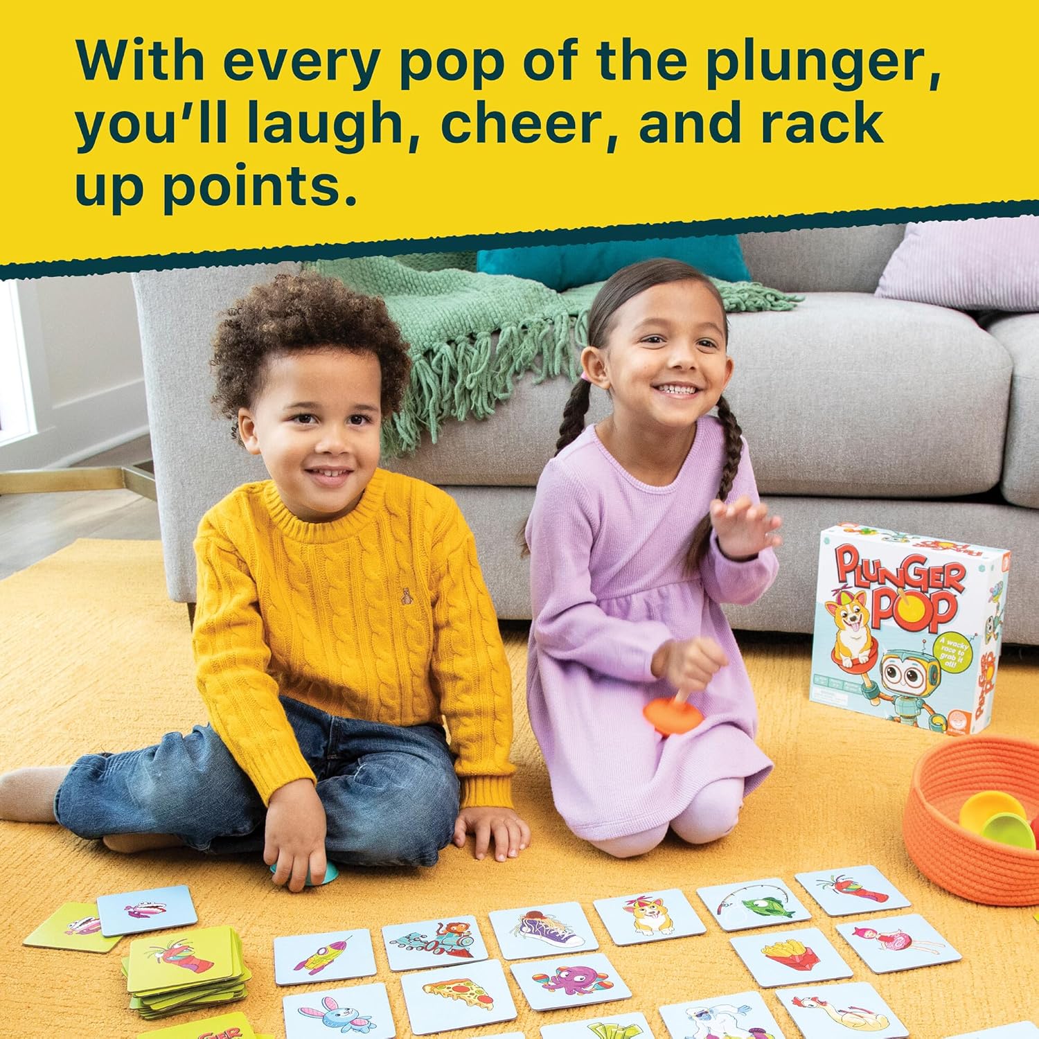 MindWare Plunger Pop Card Game for Kids – Wacky Matching & Quick Action, Early Learning Game, 2–5 Players, Ages 3+