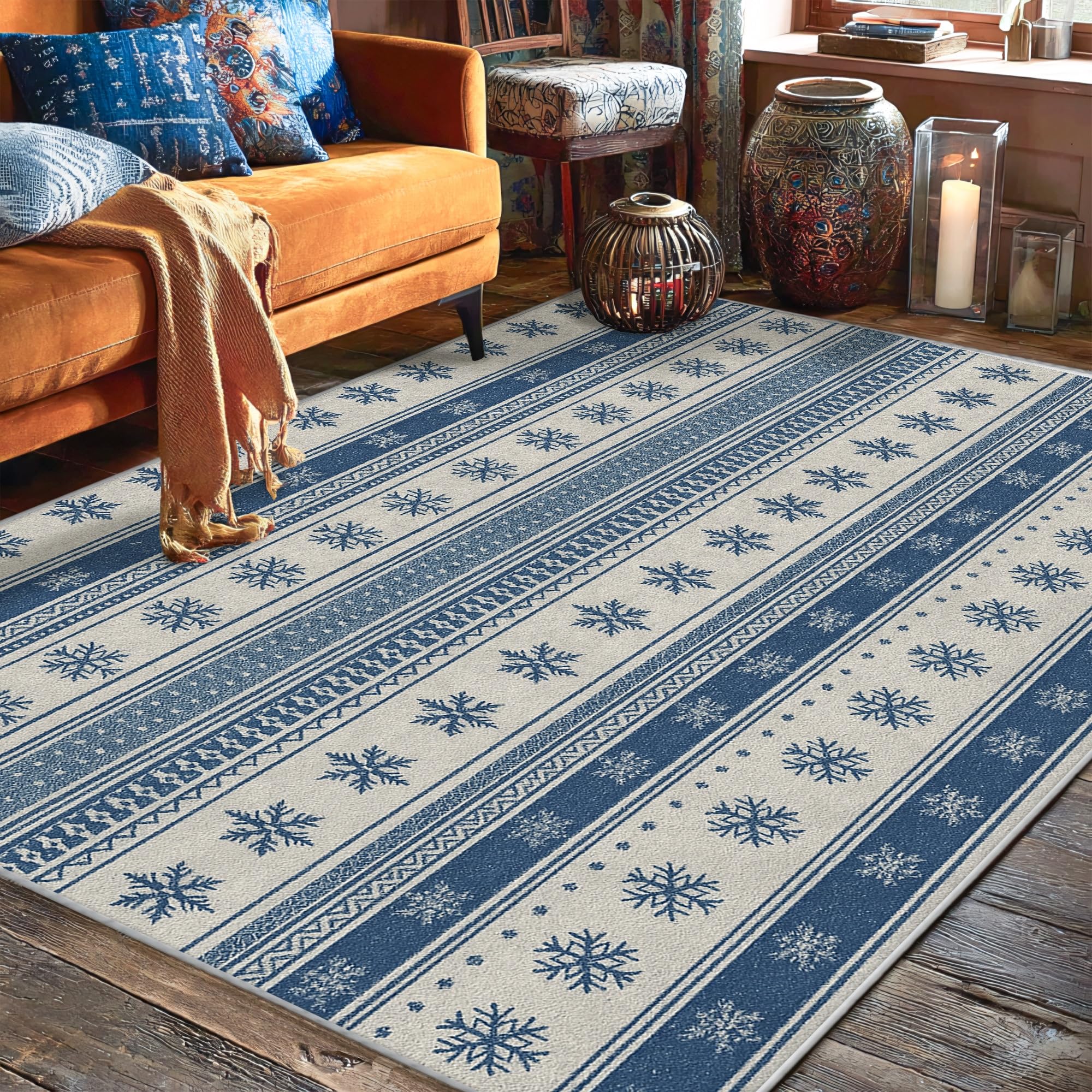 Tapis flocon de neige d'hiver 1,5x2,1 m antidérapant pour salon et chambre