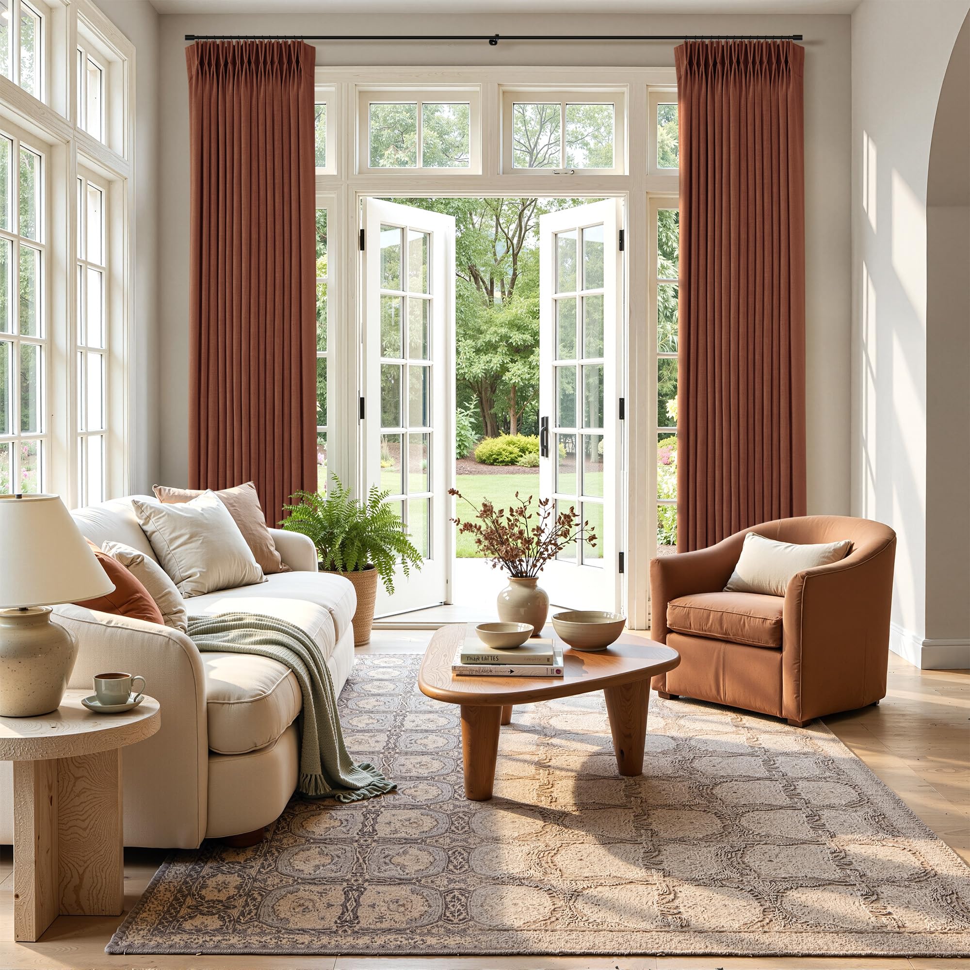 Photo 1 of COMON HOME Terracotta Pinch Pleated Linen Blend Curtains - 40" x 102" (2 Panels)