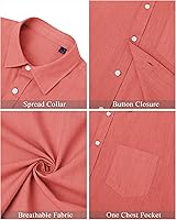 Vista 166 de J.VER Camisas de manga corta de lino y algodón para hombre, estilo informal, ligeras, con botones, para vacaciones, playa y verano, con bolsillo