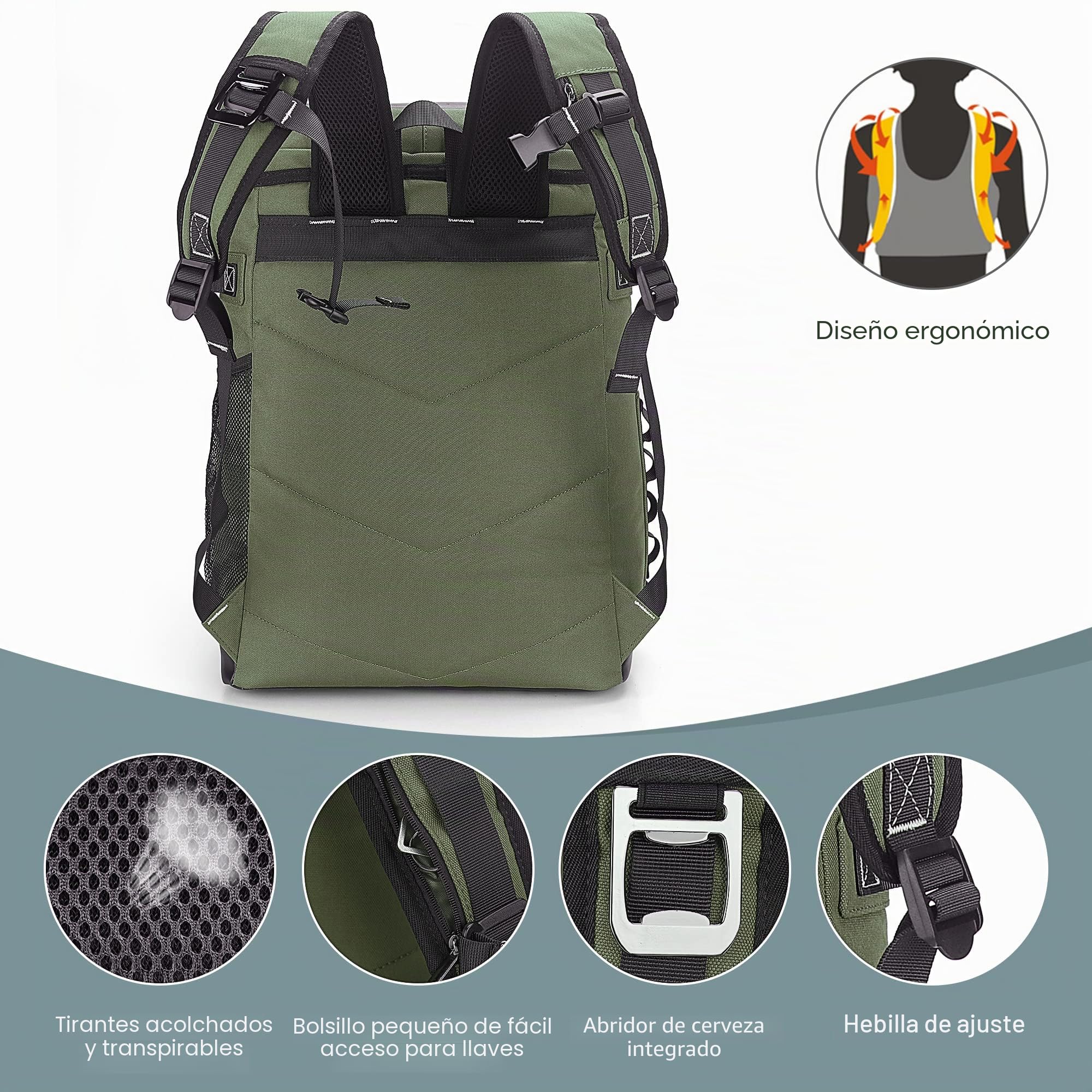 VS VOGSHOW Mochila Nevera 30 l, Térmica de Picnic Aislada, de Refrigeración, Bolsa Multiusos para Acampar, Familia al Aire Libre, BBQ, Compras, Viajes, Pesca y Playa