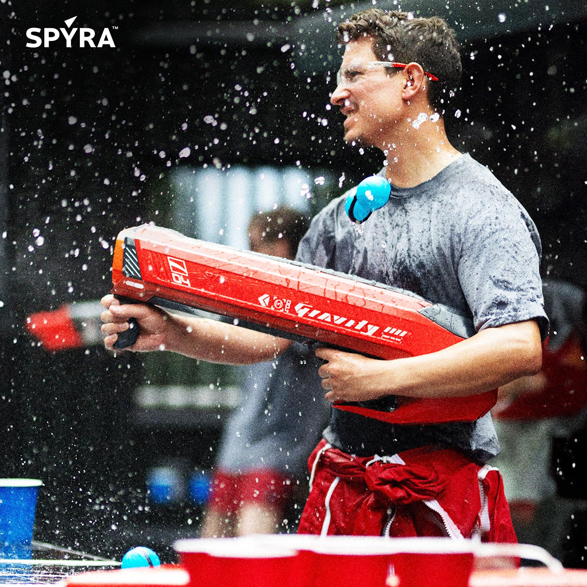 Spyra Gravity, potente lanciatore elettrico ad acqua, 4 bombe d'acqua riutilizzabili, indicatore a LED, distanza di 16 m, giocattolo per piscina estiva