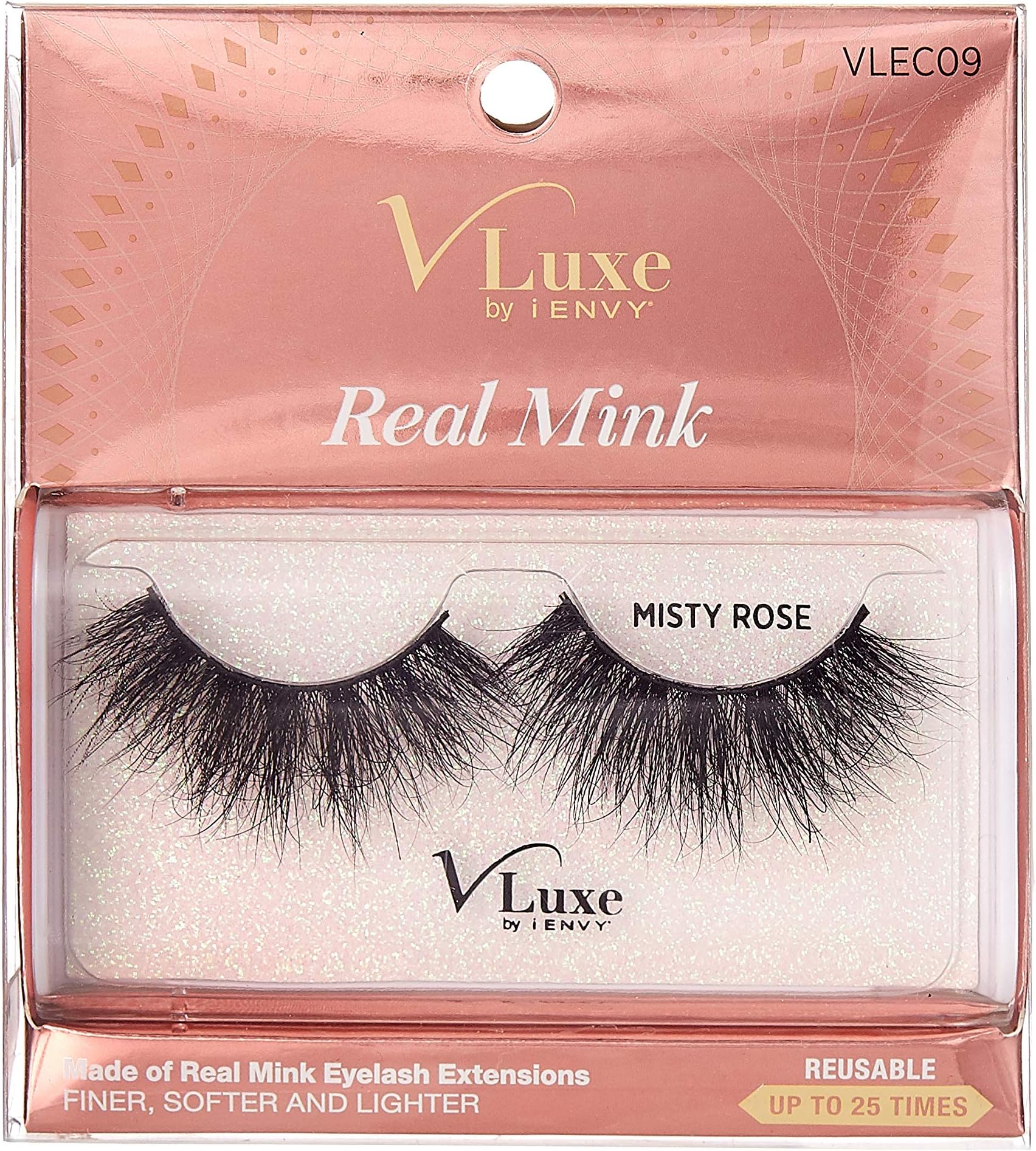 V Luxe by iEnvy False Eyelashes Real Mink Lashes Dramatic Long Eyelashes (Misty Rose)
