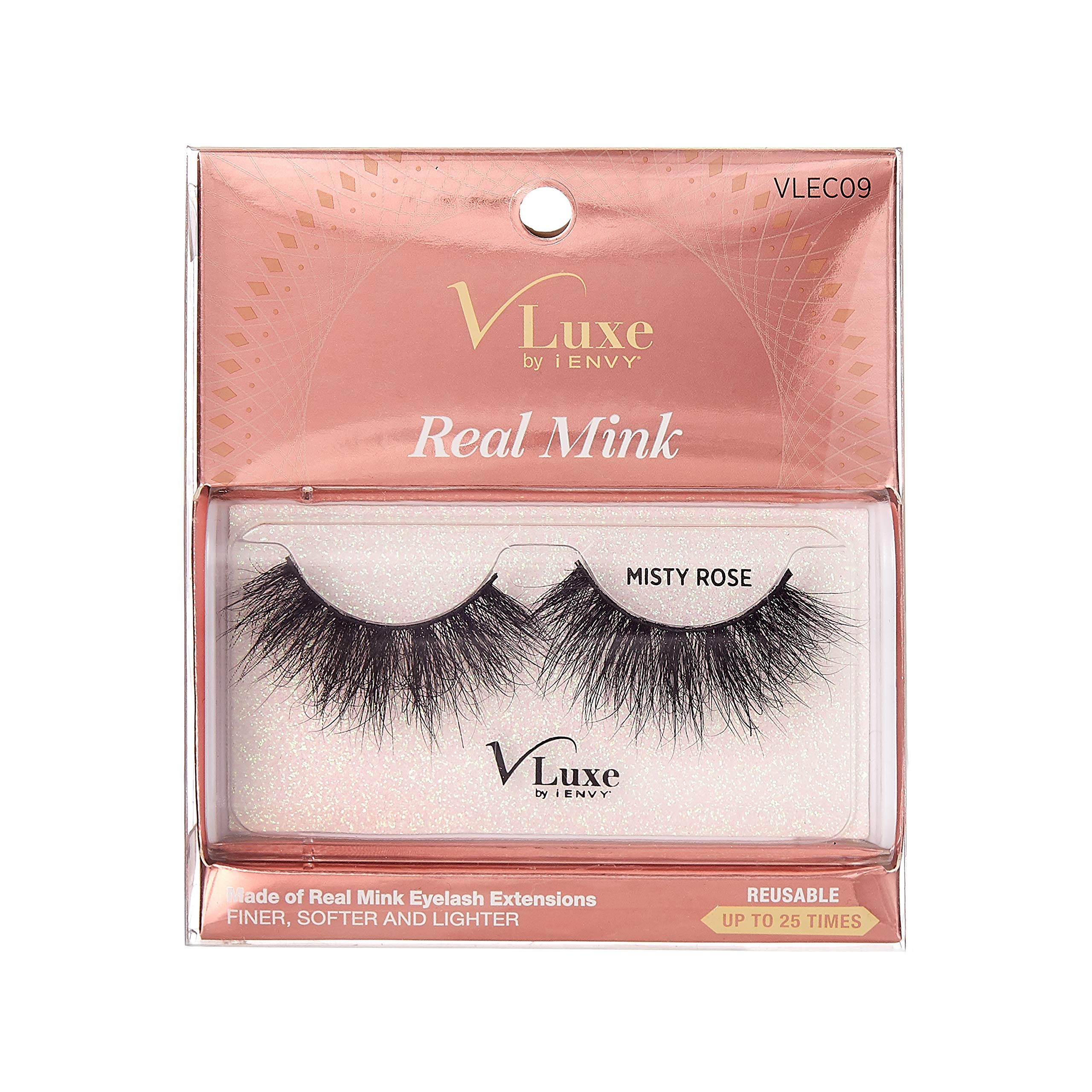 V Luxe by iEnvy False Eyelashes Real Mink Lashes Dramatic Long Eyelashes (Misty Rose)