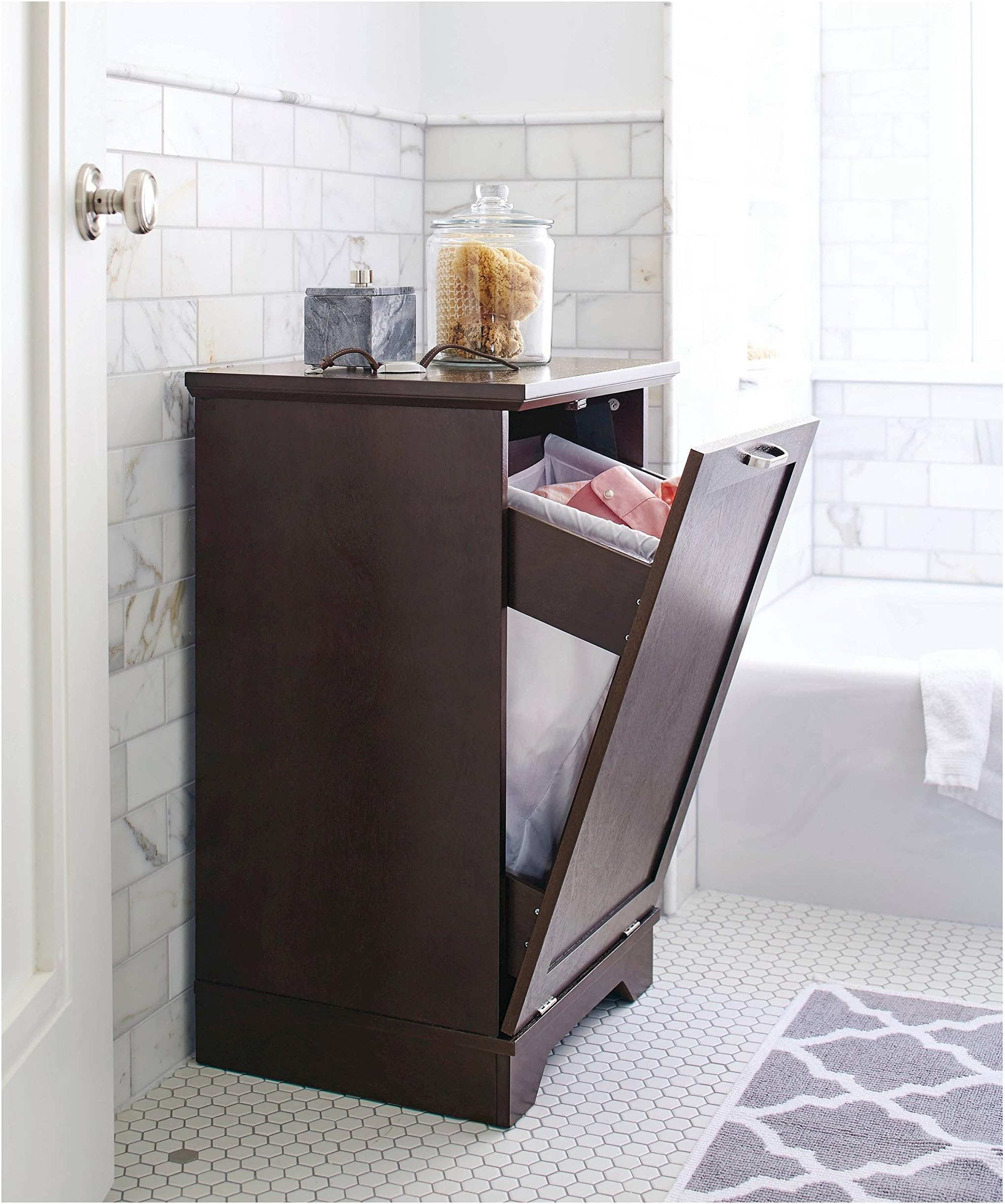 Threshold Home Furnishings Laundry Tilt Out Wood Hamper, Brown, Wood Bathroom basket Furniture