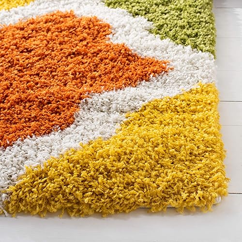 Miniatura 2 de SAFAVIEH Colección Kids Shag - Alfombra decorativa de 2 pies 3 pulgadas x 5 pies, marfil y multicolor, enrejado arcoíris, no desprende pelusa y de
