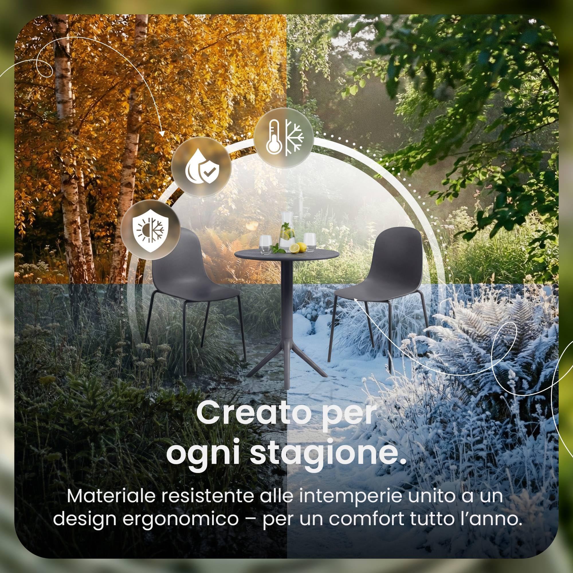 CLP Set da giardino Torin con 2 sedie e tavolo, per interno ed esterno, plastica resistente alle intemperie, impilabile, balcone, terrazza Colore:grigio scuro