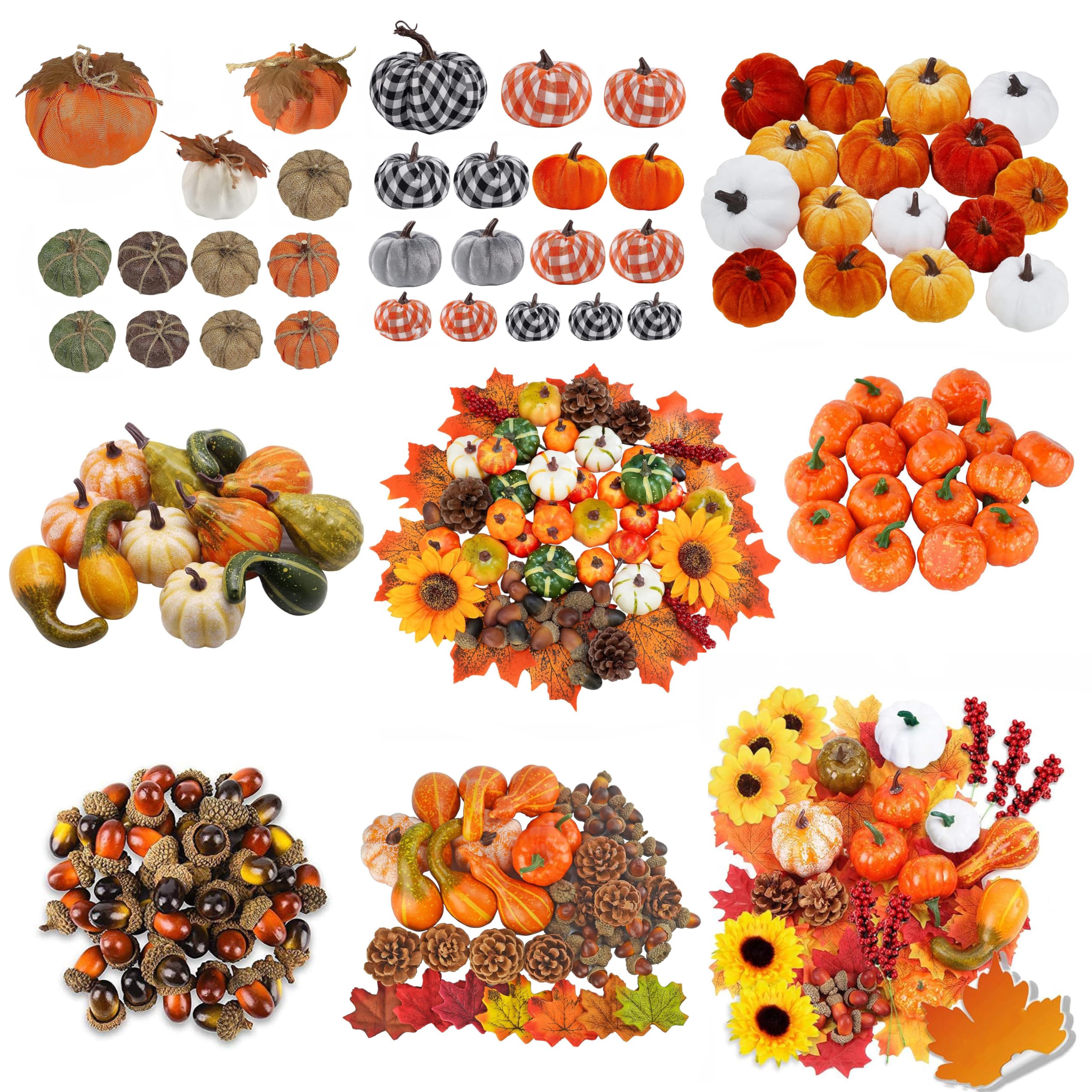 Juego de calabazas artificiales para Halloween, decoración de calabazas, calabazas de terciopelo, calabazas de yute, simulación, bellota, otoño, calabaza, decoración para fiesta, cosecha, Acción