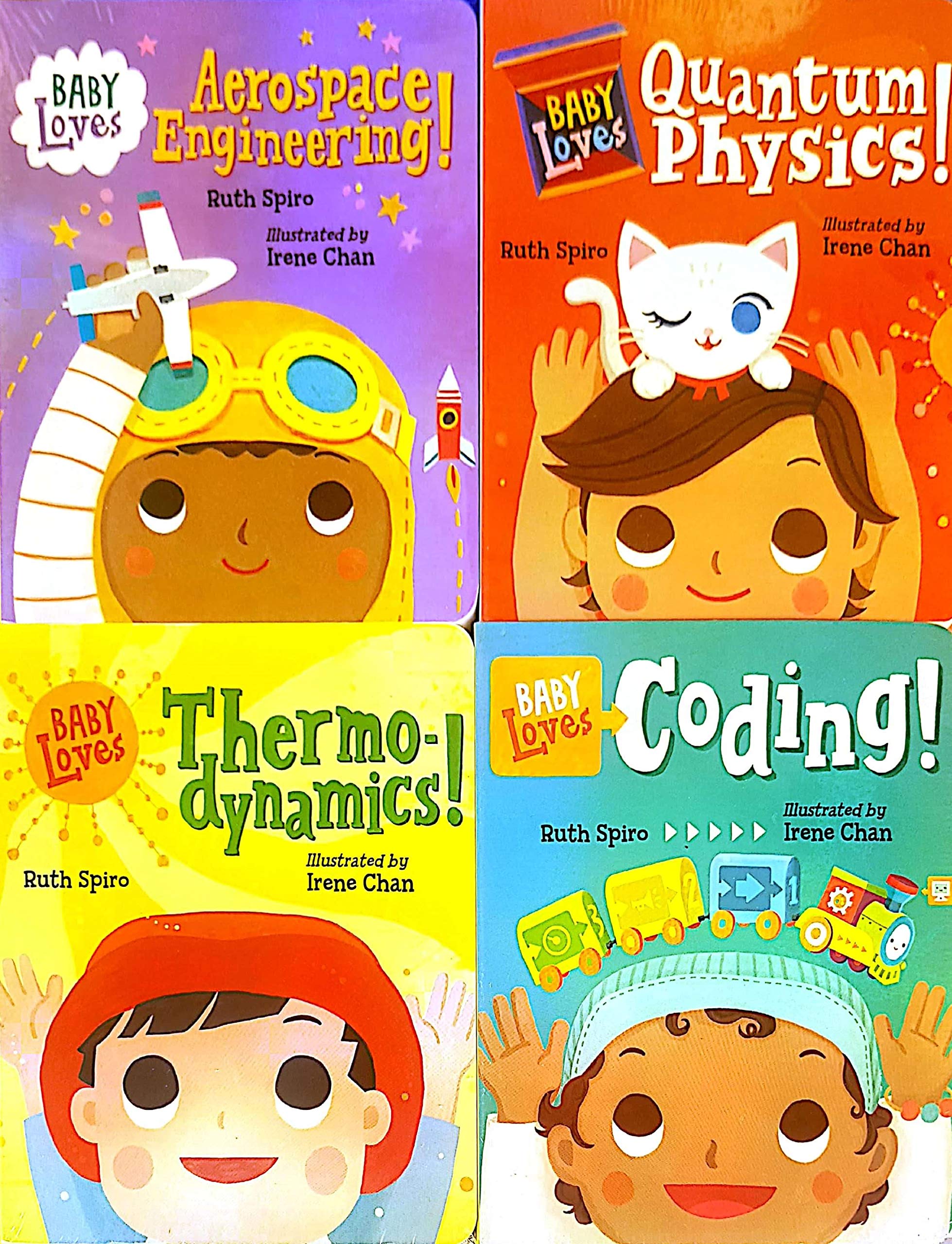 Baby Loves Science Little Books About Big Ideas, Board Book Set of 4, Aerospace Engineering!, Coding!, Quantum Physics!, Thermodynamics!