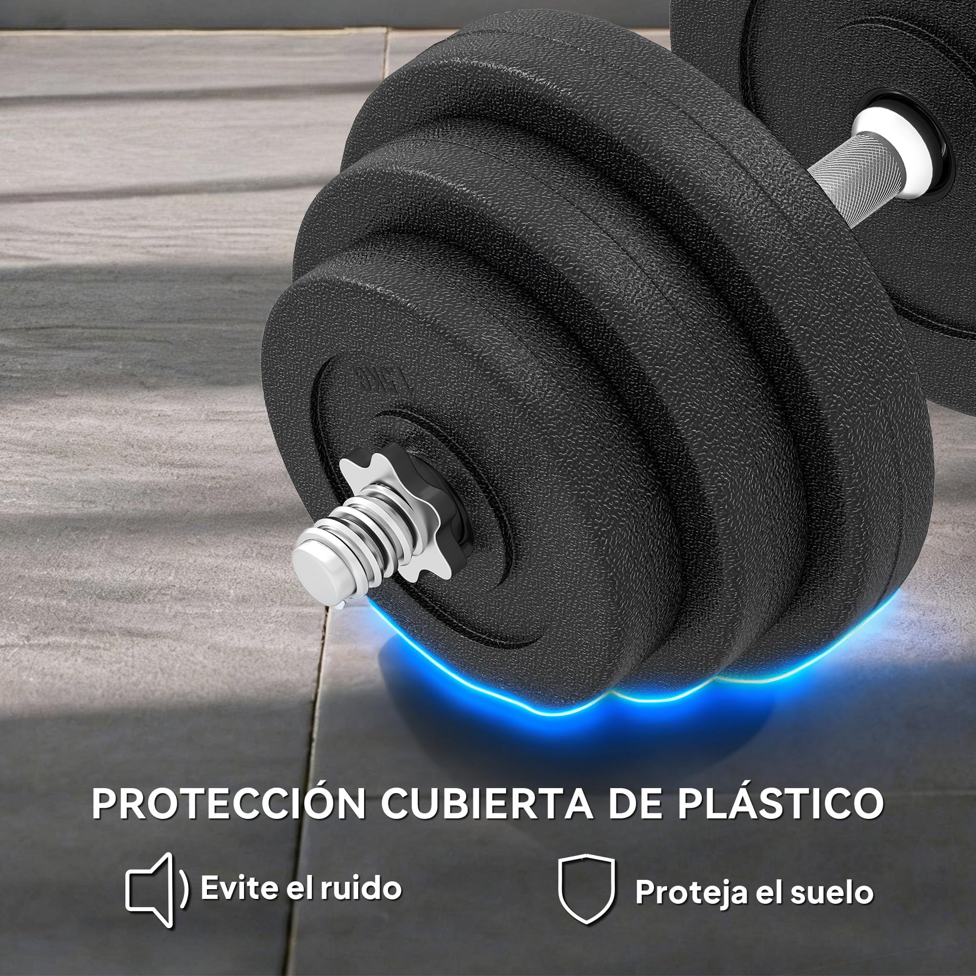 HOMCOM Juego de Mancuernas Pesas Ajustable Profesionales 40 kg Negro | Pesas de Fitness, 4x5 kg, 4x2,5 kg, 4x1,5 kg, Gimnasio Doméstico, Musculación, con 2 Barras Ø25x450 mm, Acero y Discos