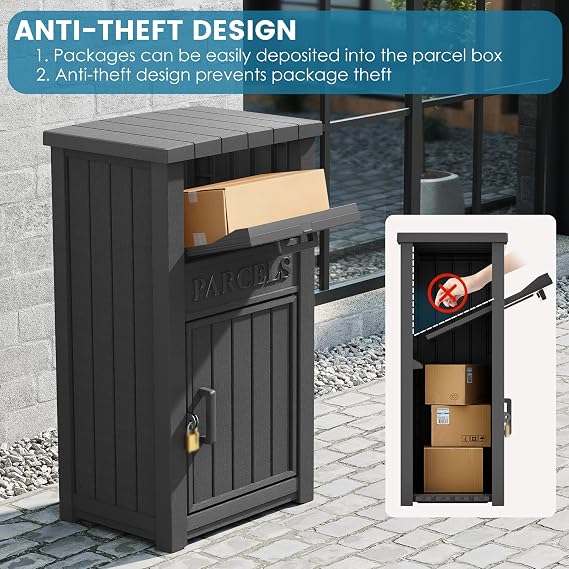 Package Delivery Box for Outside, Large Lockable & Weatherproof Anti-Theft Large Parcel Drop Box for Porch, Curbside, House, Black(60 Gallon)