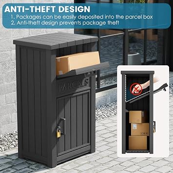 Package Delivery Box for Outside, Large Lockable & Weatherproof Anti-Theft Large Parcel Drop Box for Porch, Curbside, House, Black(60 Gallon)