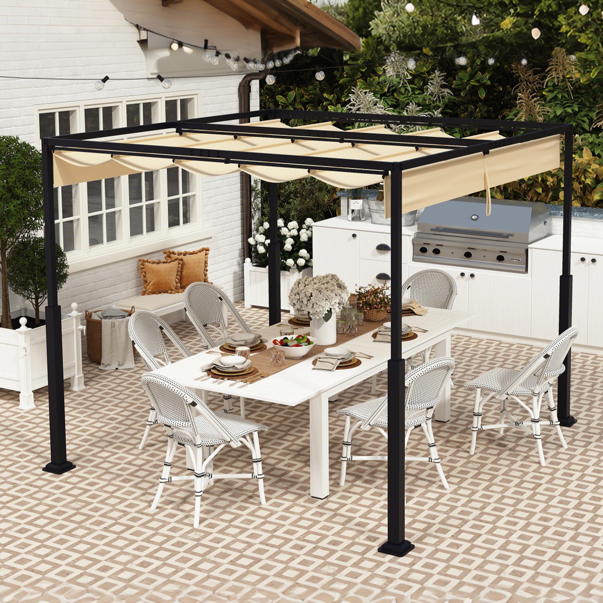 FIVMEN Pergola 3 x 3 m, zadaszenie tarasu, wodoszczelne, stabilne, odporne na zimę, pawilon ogrodowy z regulowanymi obszarami zacienienia, ochrona przed słońcem do ogrodu, na taras i balkon, beżowa