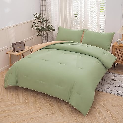Miniatura 2 de NINENINE Juego de edredón verde salvia tamaño Queen para mujeres y hombres, ropa de cama verde claro, color verde camello, moderno edredón de color