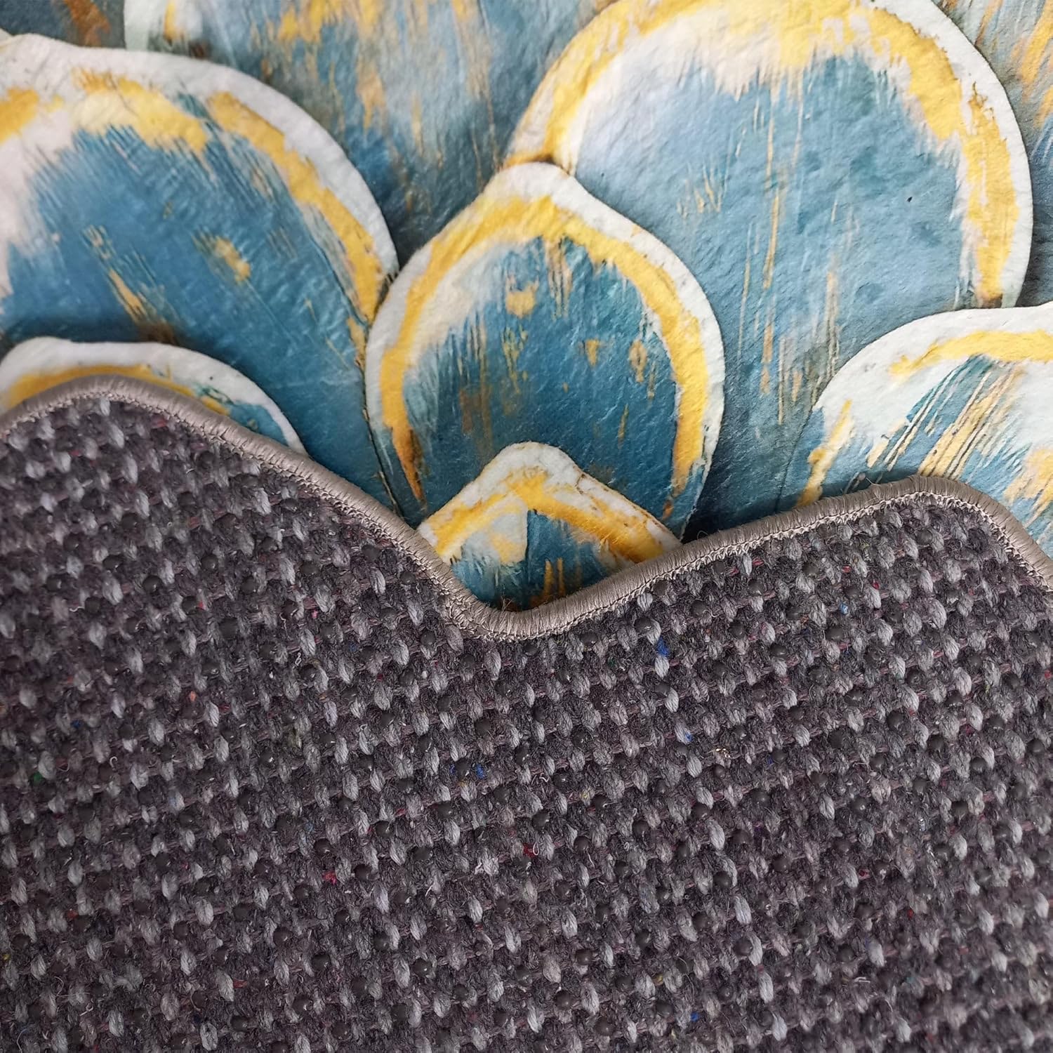 Blue Lotus Shape Rug Plush Soft Flower Carpet Nonslip Machine Washable Accent Mat for Kitchen Bathroom Bedroom Entryway Floral Home Decor 2.6x2.6 ft