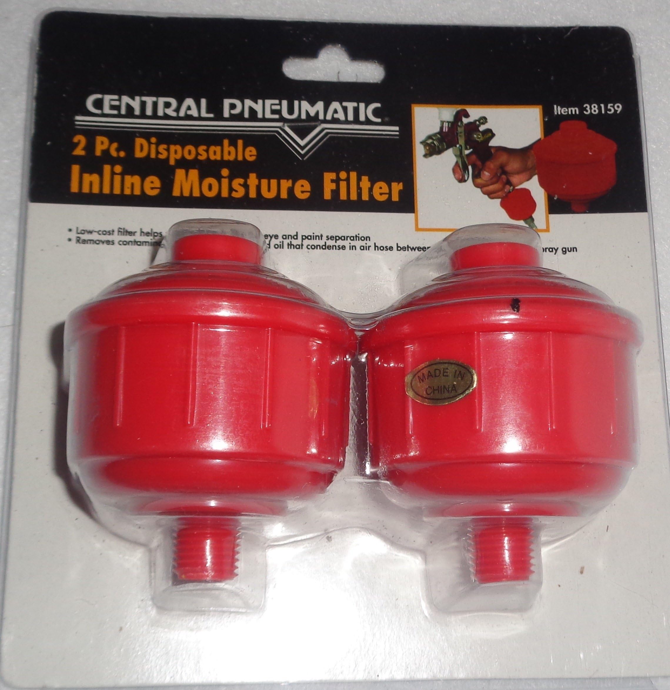 (Set of 2) Disposable Inline Moisture Filters removes water oil dirt from air hose spray gun from compressor outlet