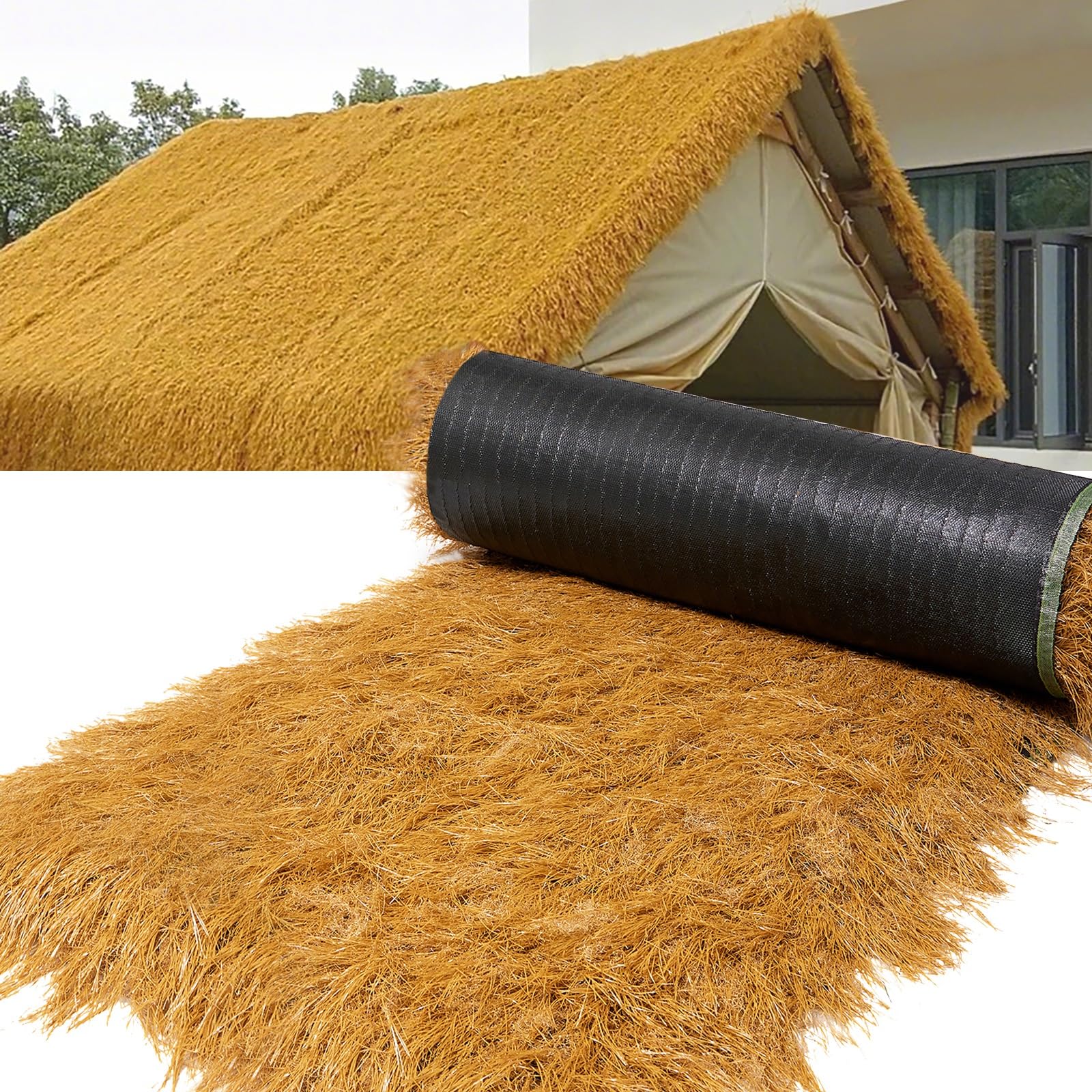 Sztuczna strzecha dachowa do chaty Tiki, imitacja słomy do ogrodu, syntetyczna strzecha trawa, ognioodporny sztuczny materiał siana, do barów Tiki Party (1 x 9 m)