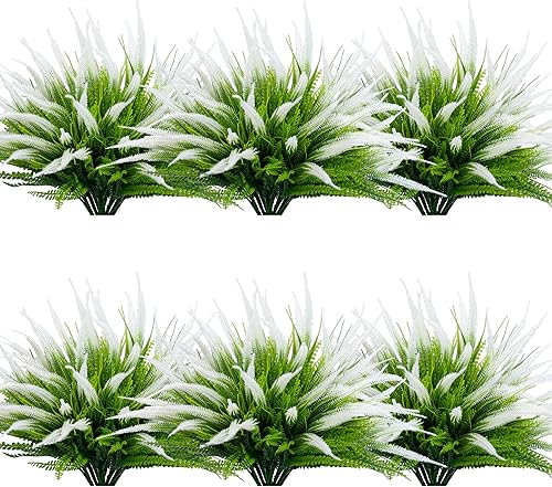 12 paquetes de plantas artificiales para exteriores, resistentes a los rayos UV, plantas de césped falso, arbustos tropicales de imitación para el