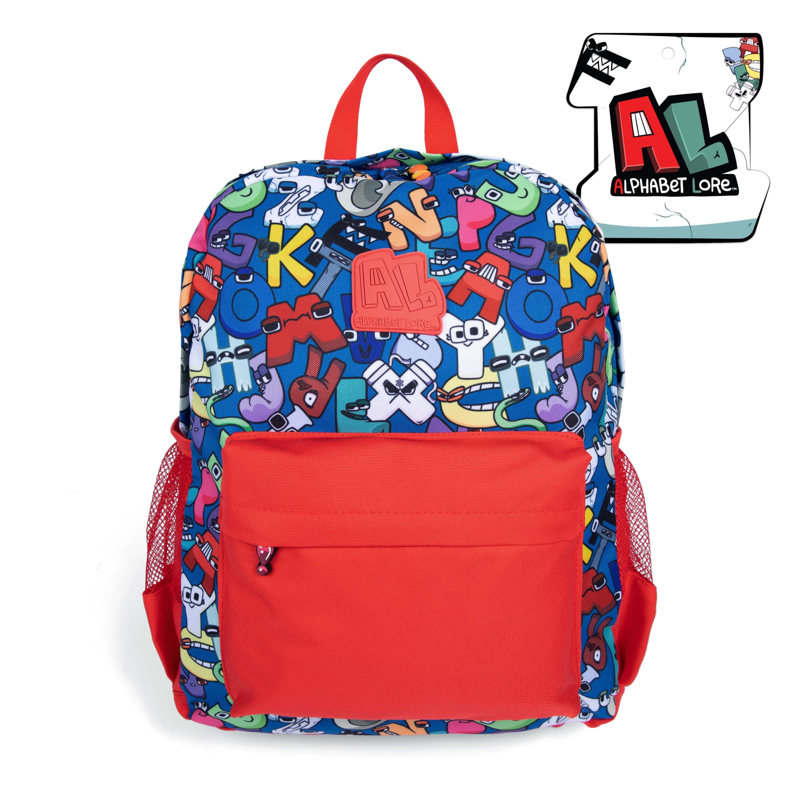 Alphabet Lore – Letter Jumble Backpack w/Zipper Charms | 16" Tall Bag w/Tablet Sleeve & Drink Pouch | Back-to-School Accessory | School Supplies |