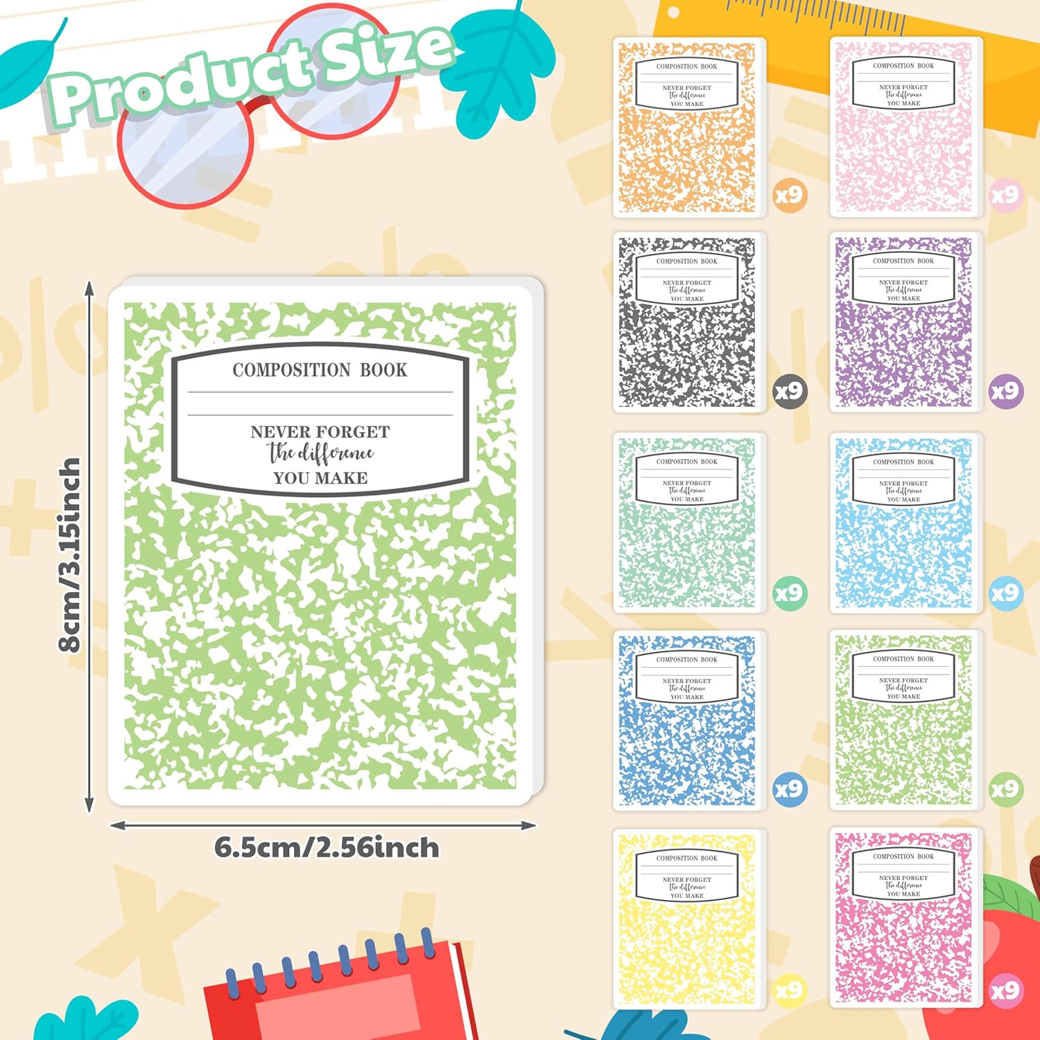CJiangpo 90Pcs Teacher Sticky Notes Pads, Thank You Teacher Appreciation Gifts 1800 Sheets Self Stick Notepad Memo Pads Composition Book Shape Page Marker School Office End of Year Party Supplies