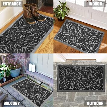 Monstera Front Door Mat Outdoor Welcome Doormat Entrance Rubber Mats Black