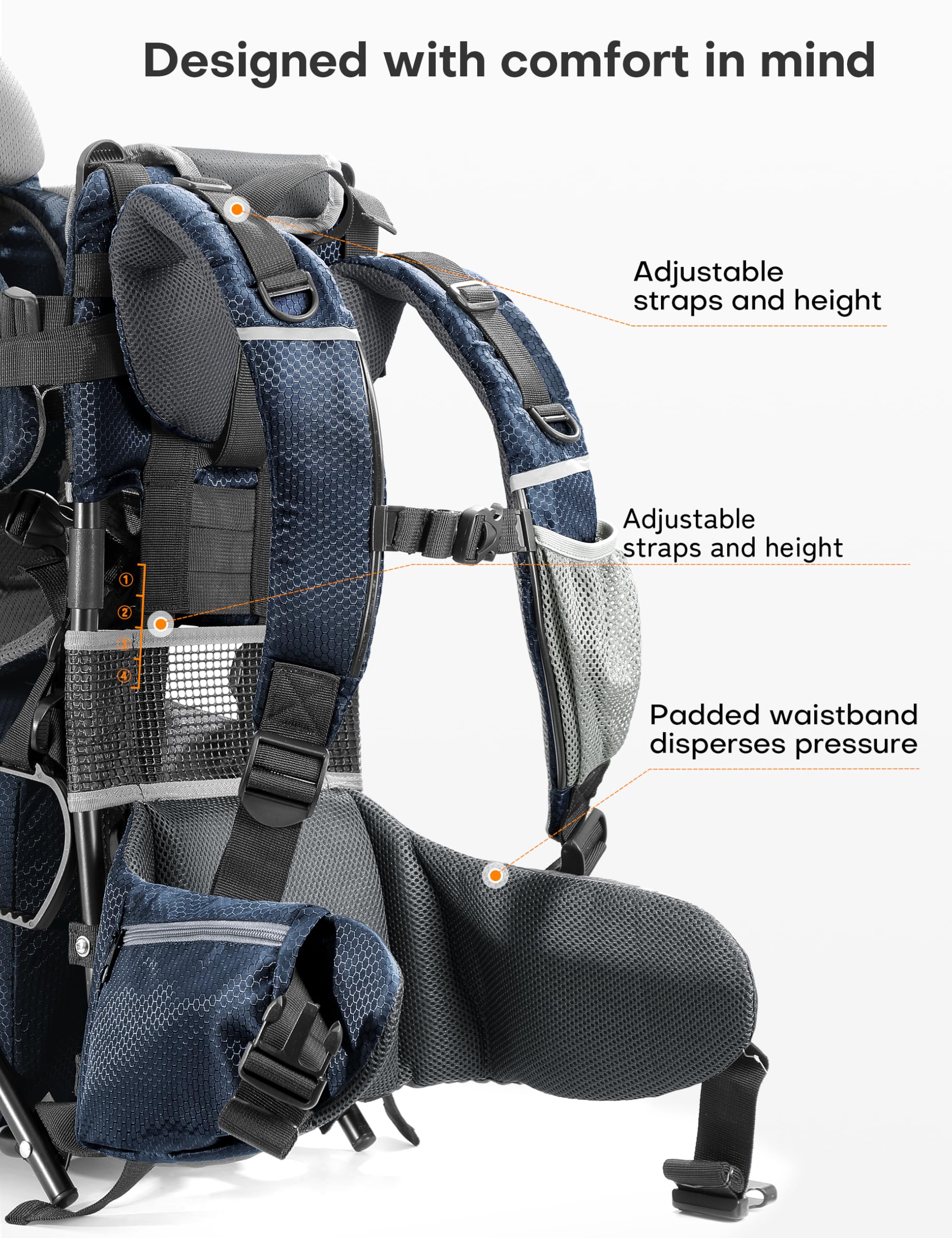 besrey Mochila portabebés, portabebés ergonómico, mochila de senderismo segura para niños pequeños con gran espacio de almacenamiento, asiento acolchado ajustable para niños