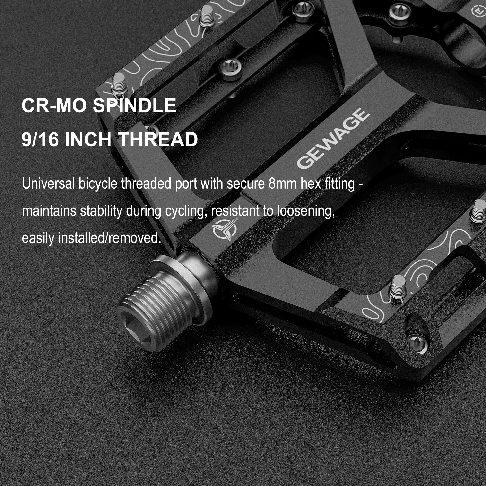 GEWAGE Pédales Plate MTB – Pédales de vélo antidérapantes en Alliage d'Aluminium usiné CNC, axe 9/16", 4 Coloris