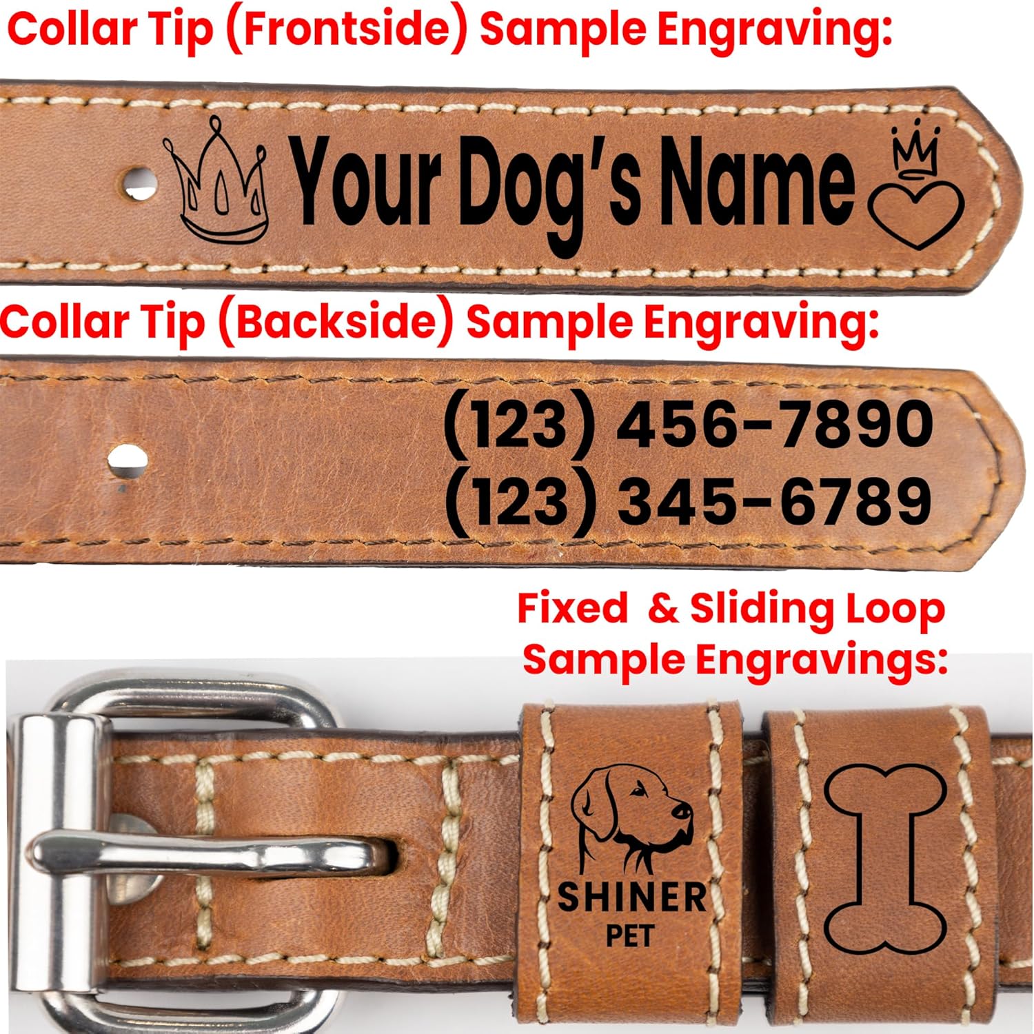 Personalized Leather Dog Collar - Custom Engraving - Handcrafted - Full Grain Leather (Vegetable Tanned) - Stainless Steel Hardware - Cayenne, Medium