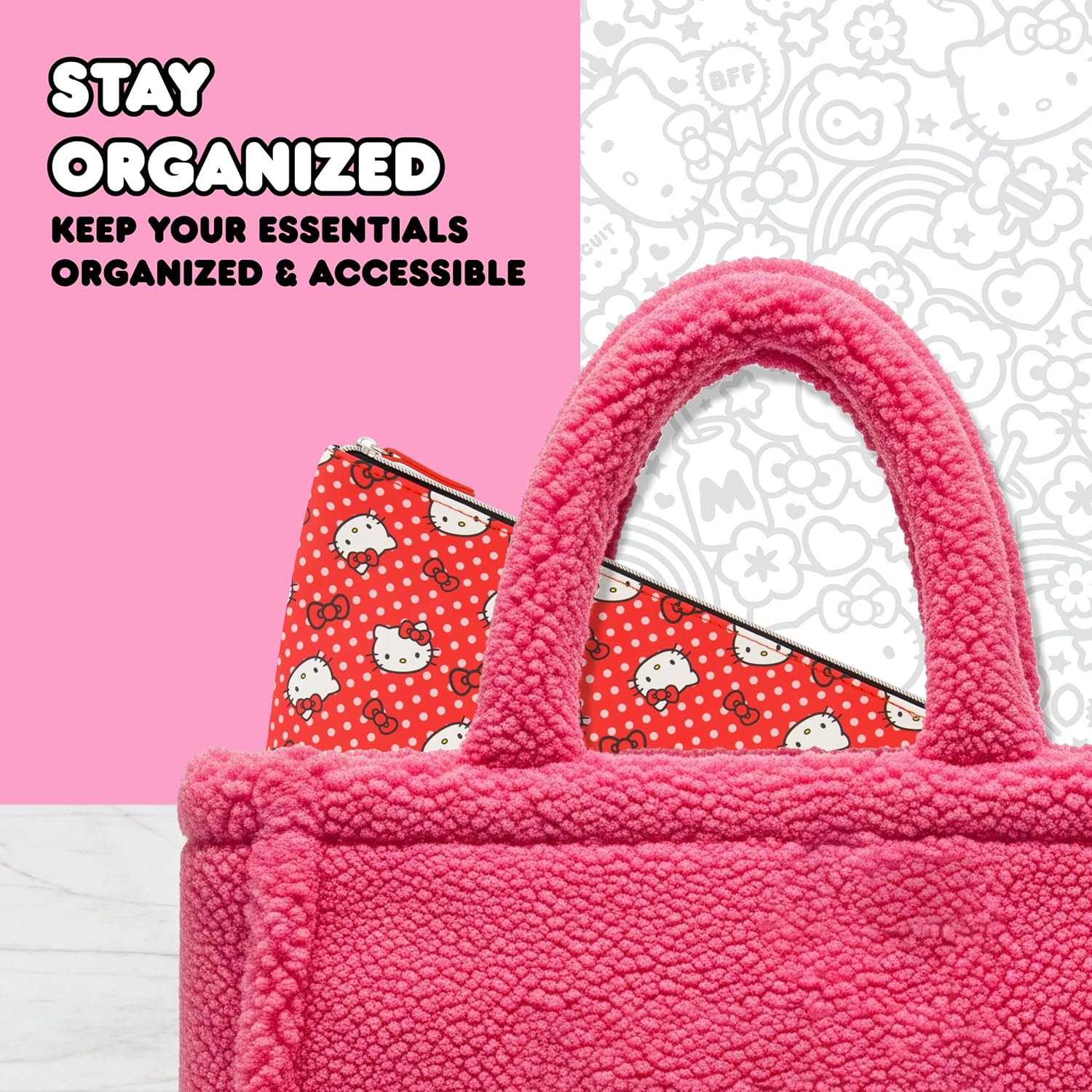 Hello Kitty Travel Makeup Bag, Trapezoid Cosmetic Organizer Pouch for Women - Image 4