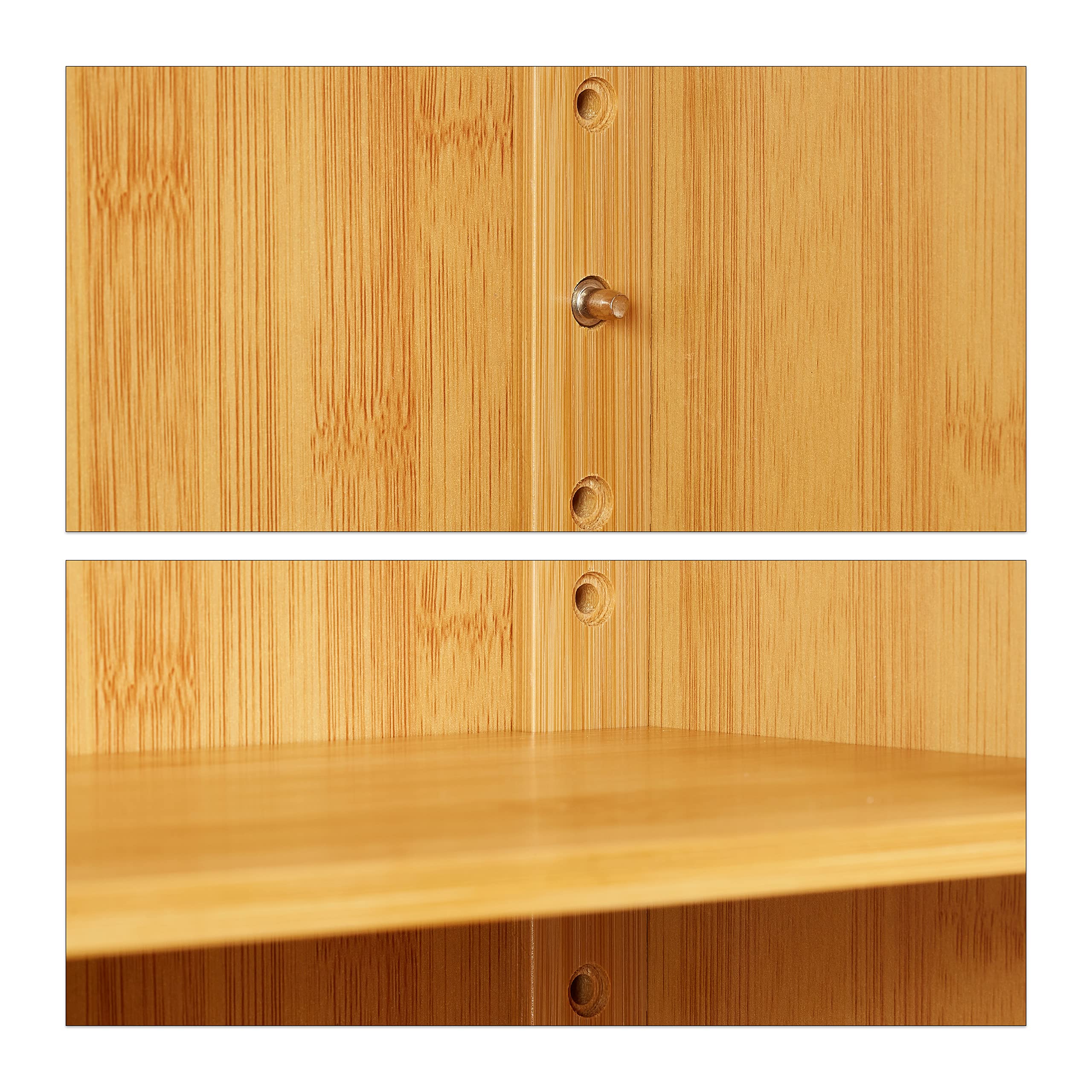 Relaxdays Pensile Bagno LAMELL, in Bambù, con Porta Asciugamani, 3 Ripiani, 2 Ante, Mobiletto, 66 x 62 x 20 cm, naturale