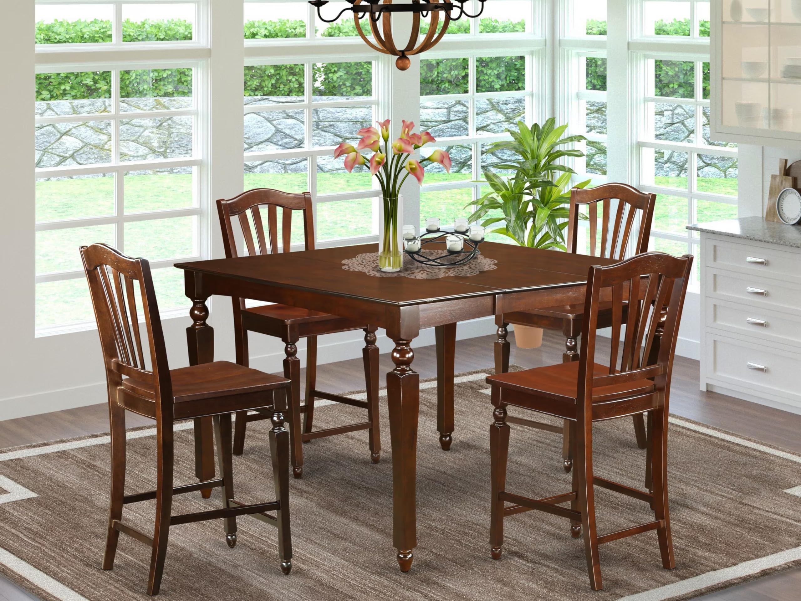 East West Furniture Set Tavolo E Sedie Cucina 5 Pezzi – Stile Mid-Century, Rovere, Tavolo 91x91 Cm