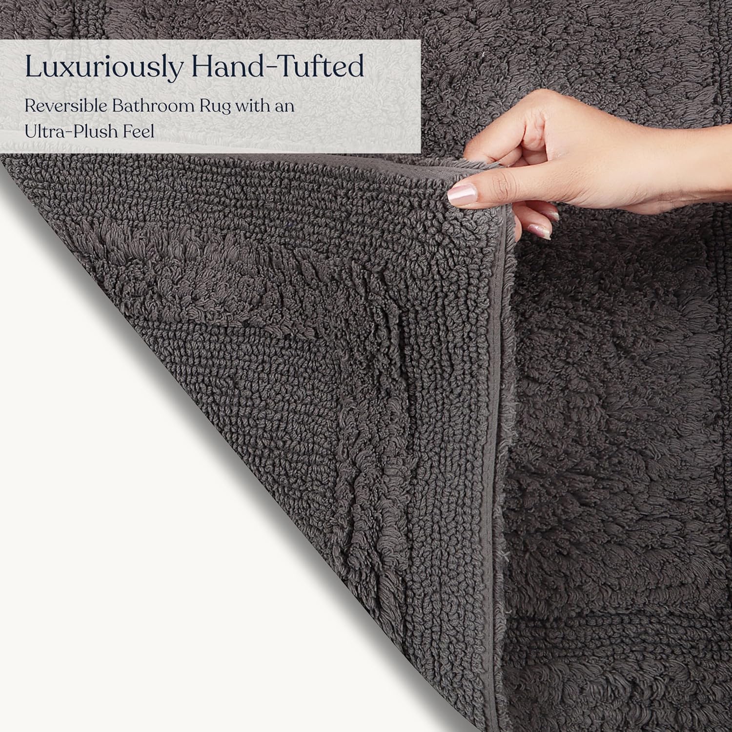 Delara Organic Cotton Reversible Bath Mat – 3000 GSM, GOTS Certified, Ultra-Thick & Super Absorbent | Soft, Plush & Quick-Drying Bathroom Rug (Dark Grey, 20x30)