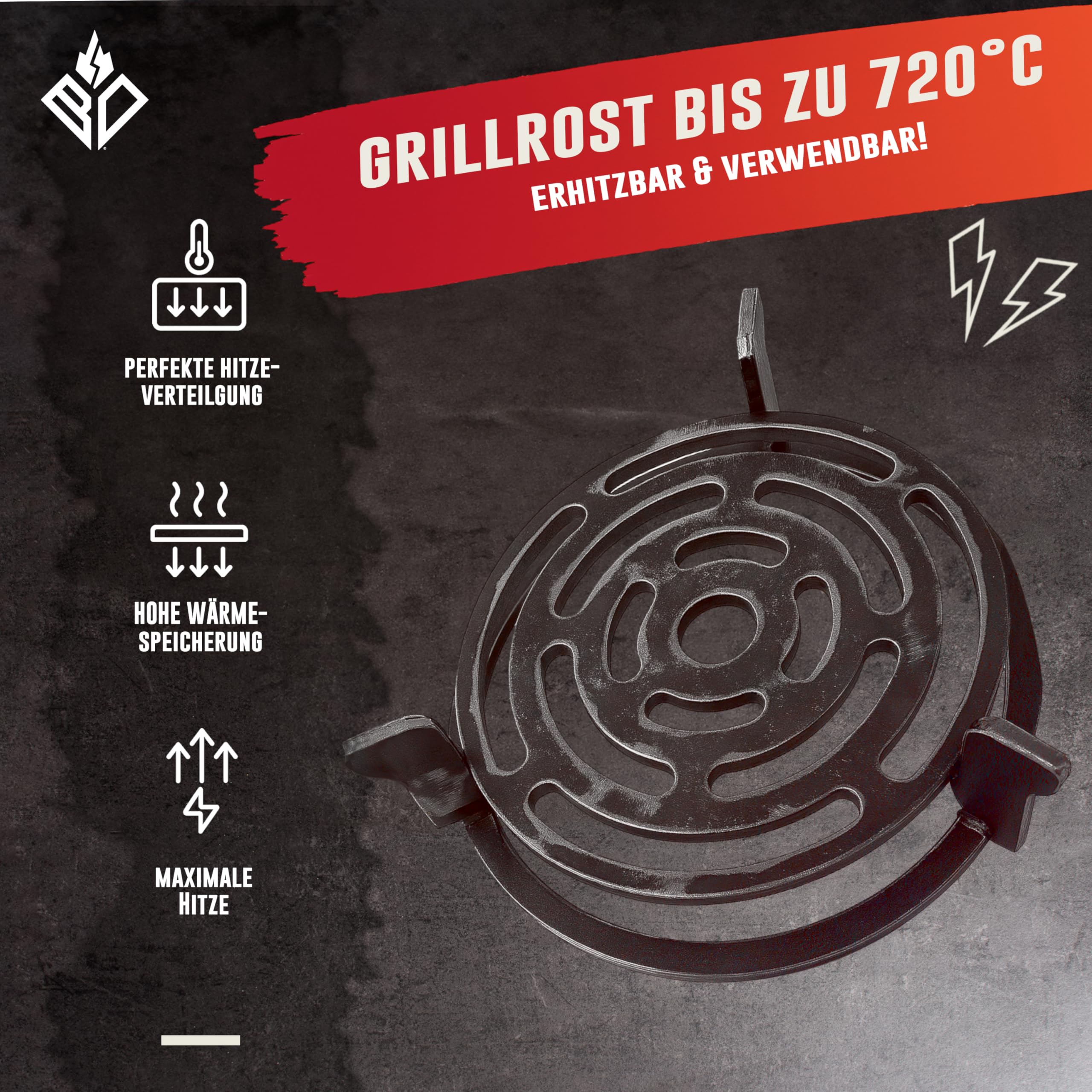 Wok- & Pfannenhalter (Aufsatz) für Feuerplatte ⌀ 20cm (MADE IN EUROPE) - Grillaufsatz & Grillrost für Feuertonne & Kugelgrill (rund) legierter Stahl mit abnehmbaren Rost (Zubehör)