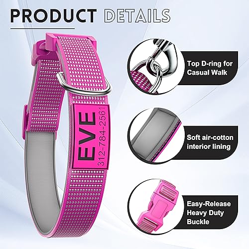Miniatura 5 de Collar de perro personalizado profundamente grabado con placa de identificación de silicona y hebilla duradera, totalmente reflectante, acolchado de
