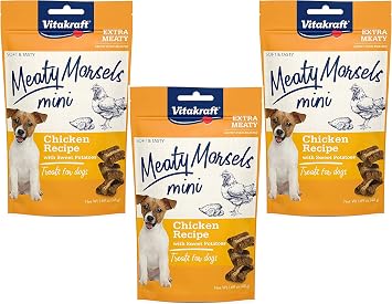 Vitakraft 3 Pack of Chicken Mini Meaty Morsels Dog Treats، 1.69 Ounces Each، with Sweet Potato