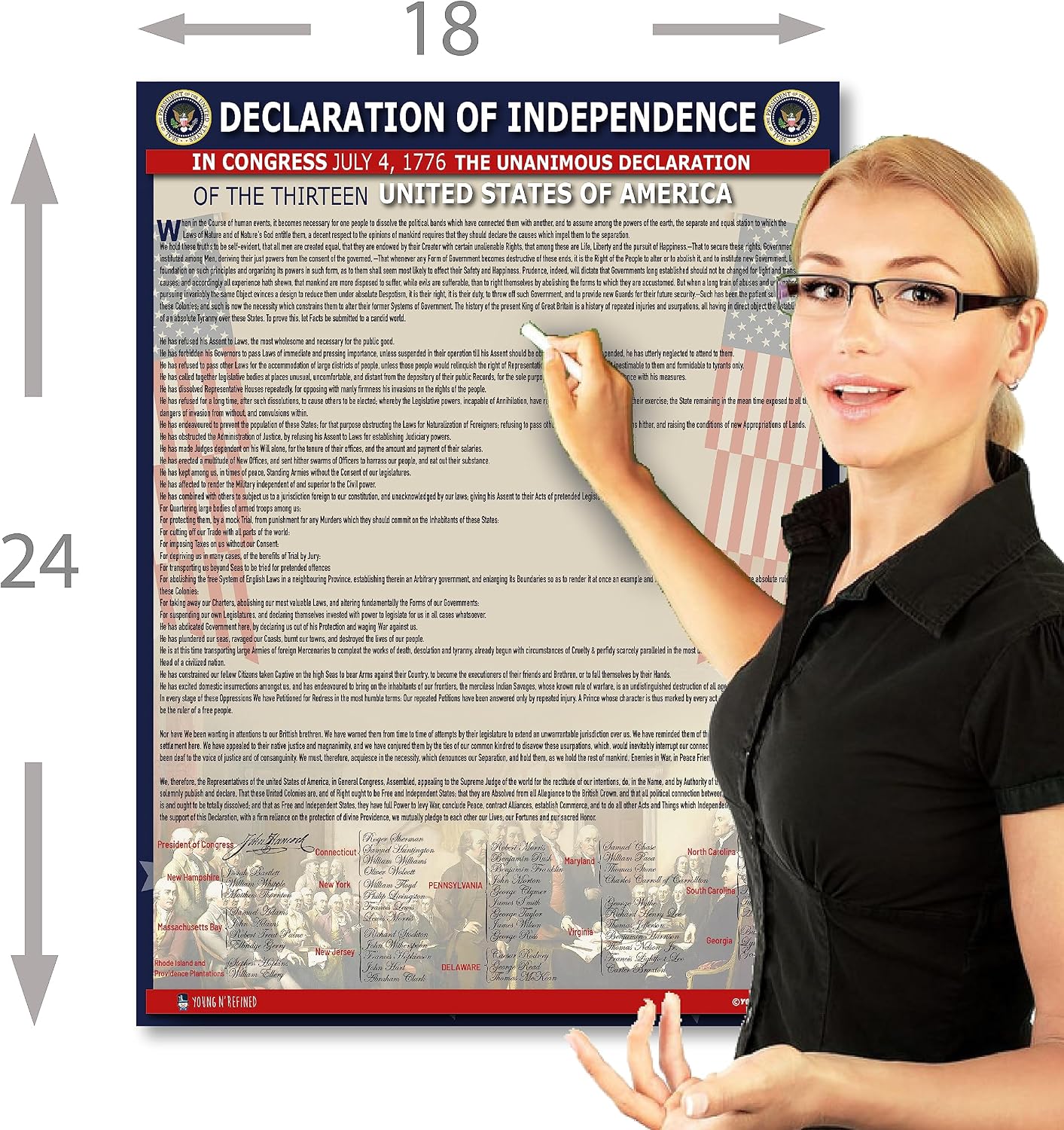 Declaration of Independence poster Laminated classroom chart decor kids Young N Refined (18x24)