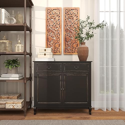 Miniatura 8 de Deco 79 Decoración de pared de acanto tallada intrincadamente con flores de madera, 12 x 1 x 36 pulgadas, marrón