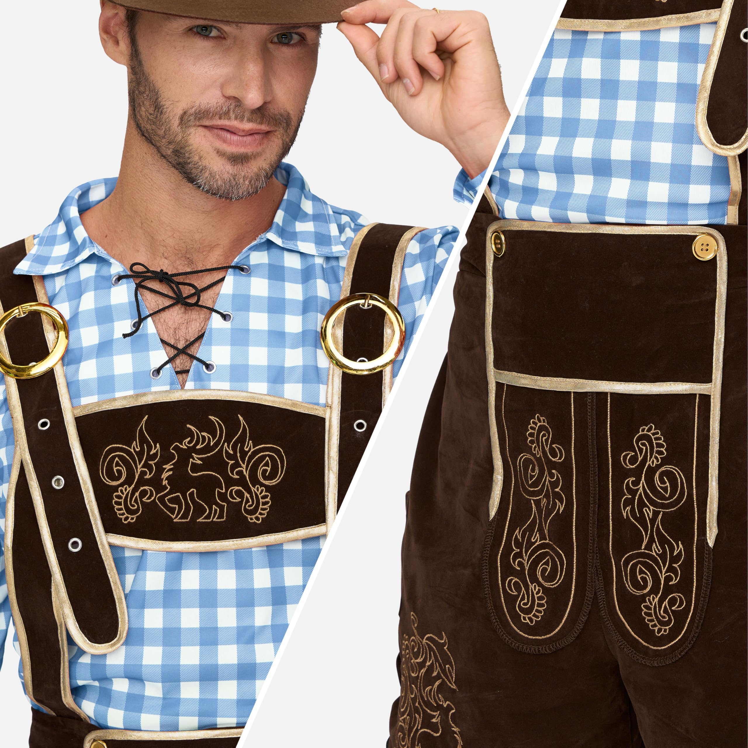 Spooktacular Creations Grün Blau Rot kariertes deutsches bayerisches Oktoberfest-Kostümset für Herren für Halloween-Verkleidungspartys und Bierfest