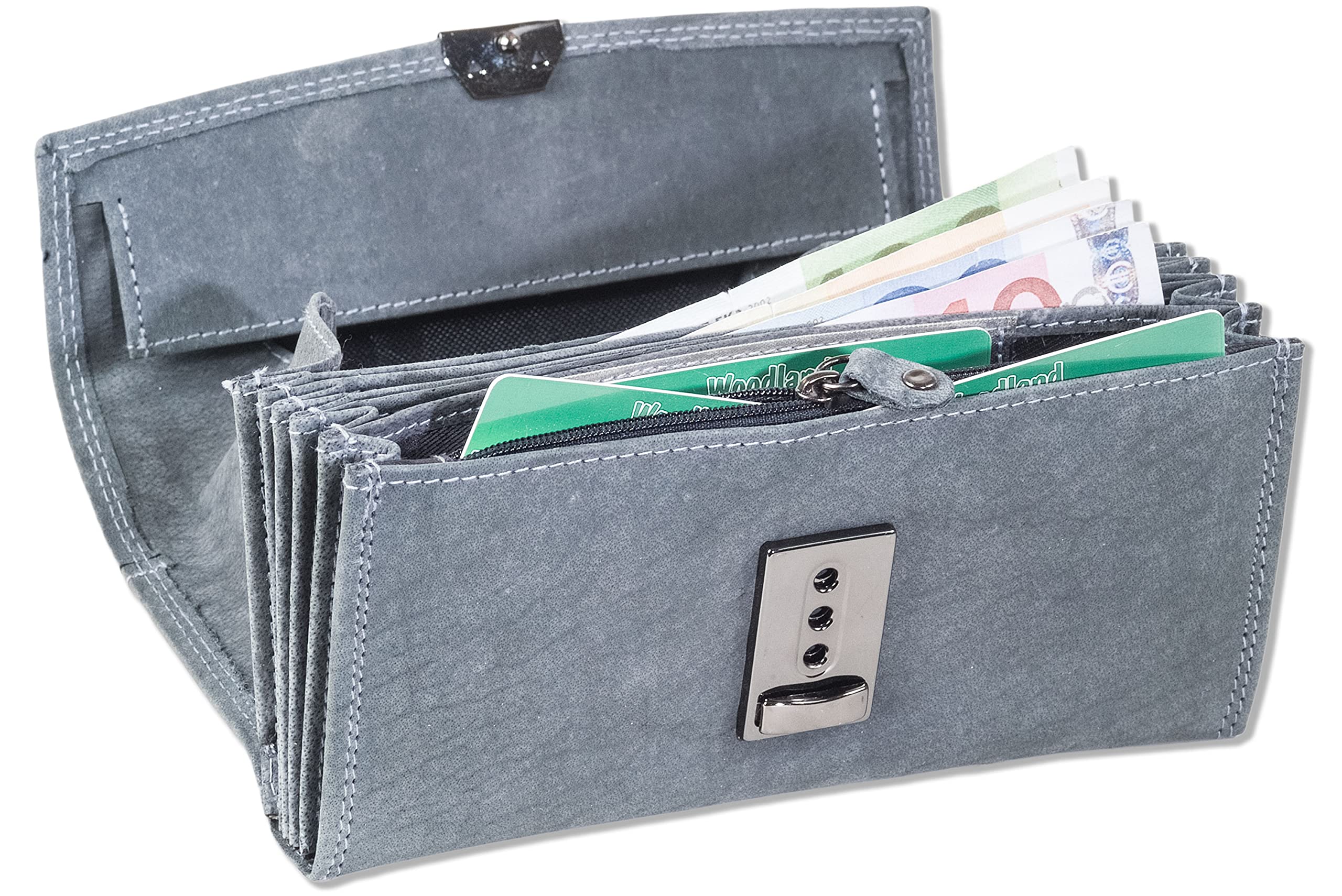 Woodland® Portefeuille de serveur avec fond renforcé dans le grand compartiment pour pièces de monnaie en cuir de buffle souple et naturel, anthracite, L x H x T (cm) = 18.5 x 9.5 x 4.5, Porte-monnaie