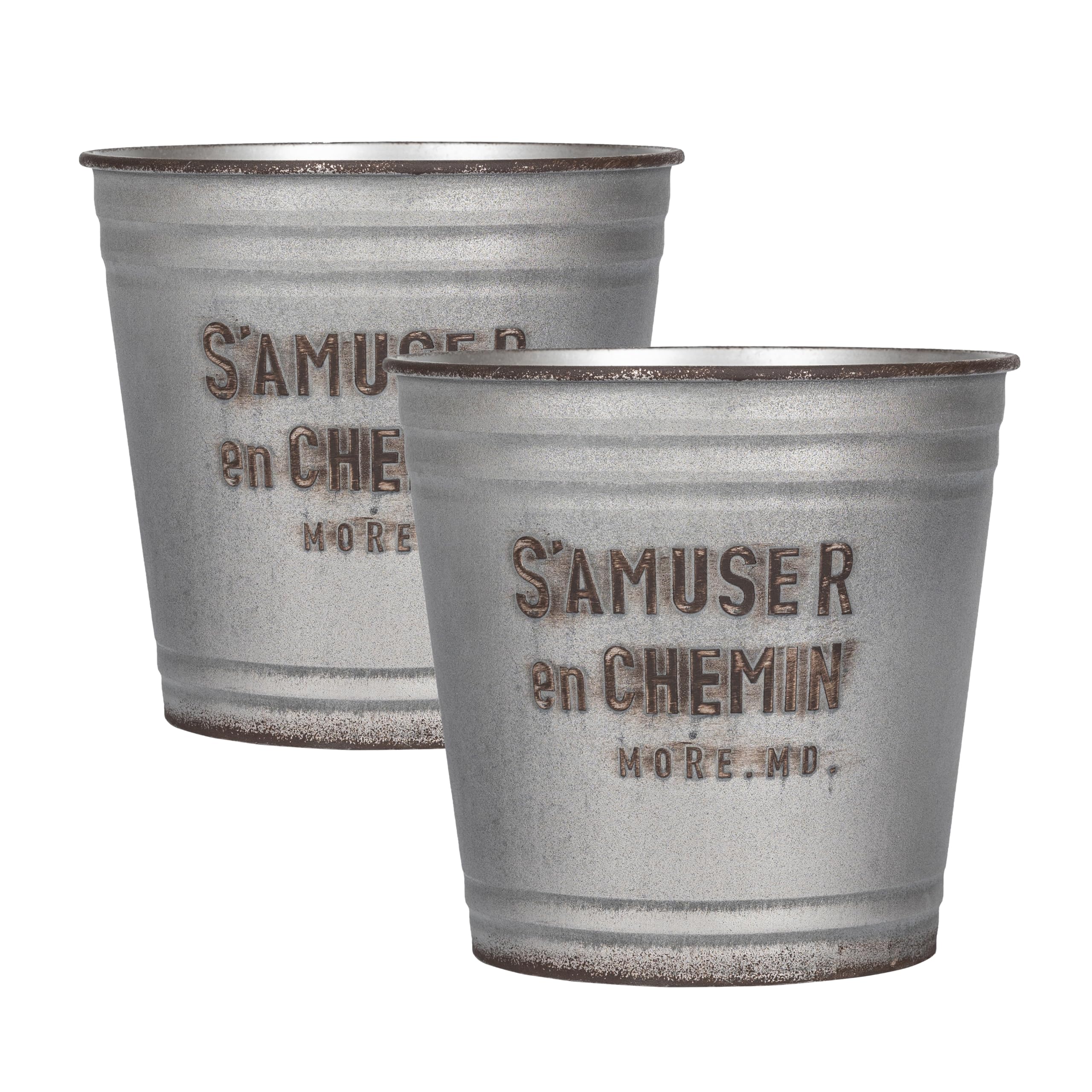 Simpa Grey S'amuser En Chemin French Vintage Style Shabby Chic Plastic Planters, Set Of 2 Pots (Medium)
