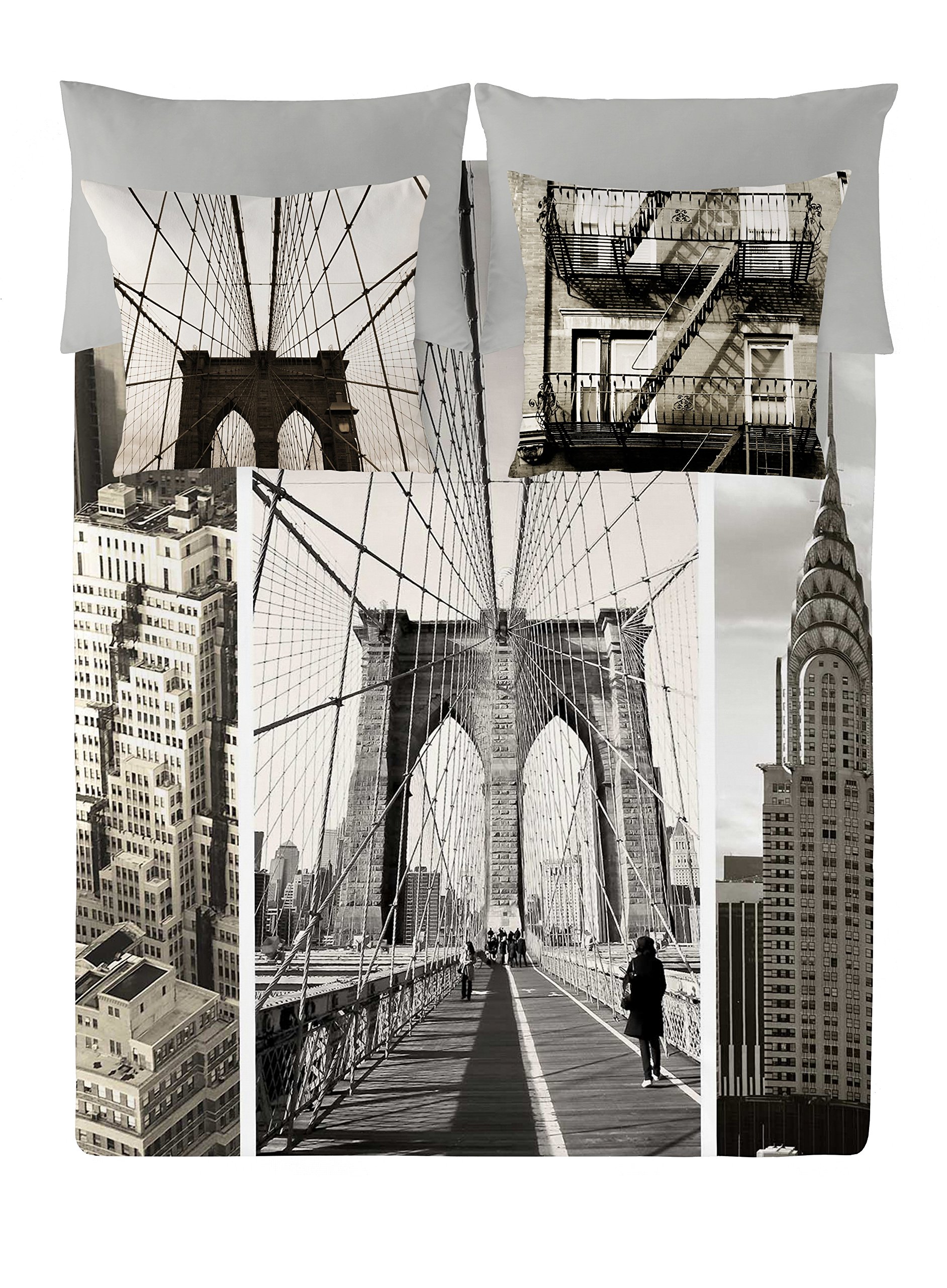 Housse de couette NATURALS NY Buildings grise en coton 150 cm contre la chaleur