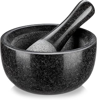 Velaze Large Granite Mortar and Pestle Set - 6.3" Pestle, 16oz Unpolished Bowl for Guacamole, Pesto, Spices, Herbs & Pills