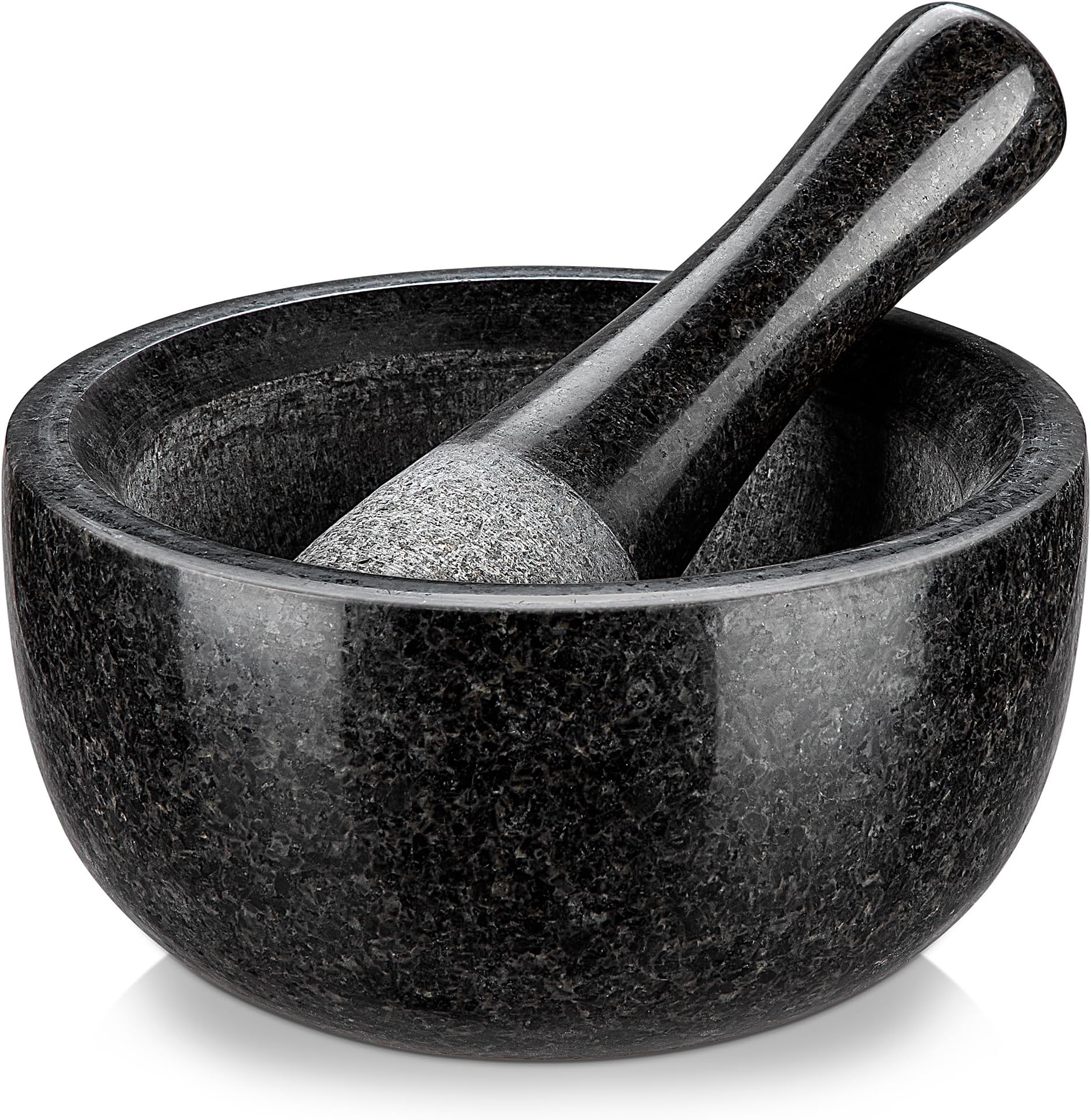 Velaze Large Mortar and Pestle Set, 100% Granite, Natural Unpolished, Herb Crusher, Spice Grinder, Stone Grinder Bowl for Making Guacamole and Pesto, 6.3 Inch Pestle and 16 oz Mortar(2 Cup)
