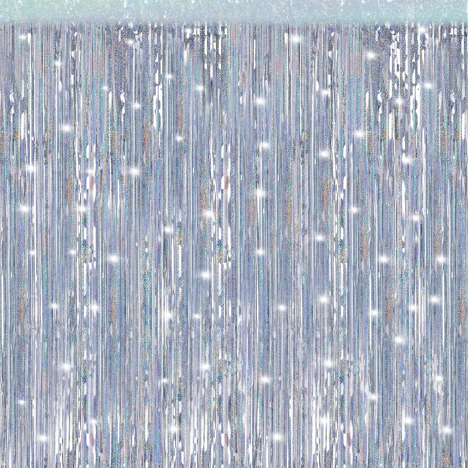 5 Pack 3.3 x 9.9 ft Holographic Silver Tinsel Streamers Party Decorations